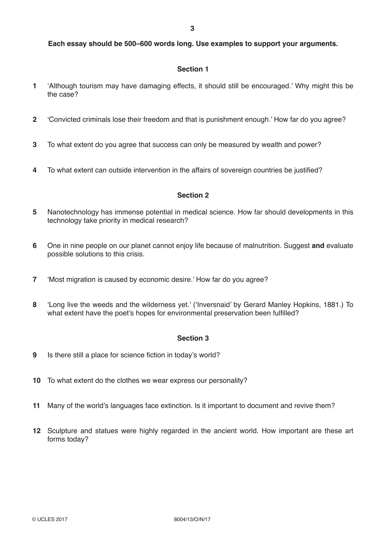 Cambridge A Level General Paper (AS Level only) 8004 2017 Oct/Nov Paper 1 · Variant 3 question paper, page 3 of 4