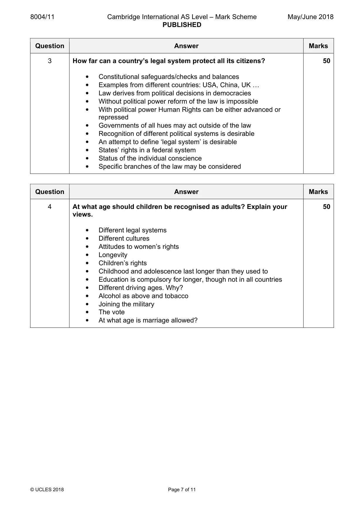 Mark scheme, page 7 of 11