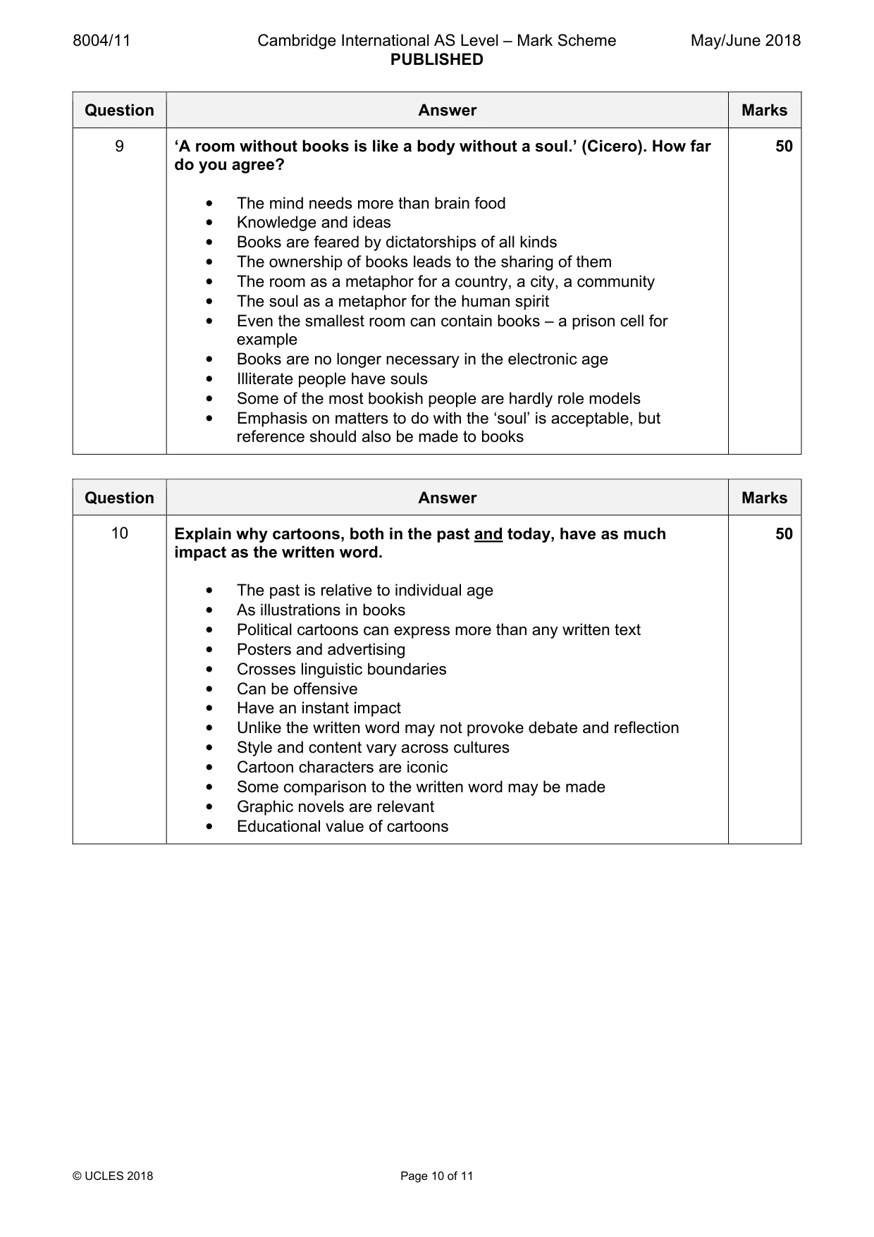 Mark scheme, page 10 of 11