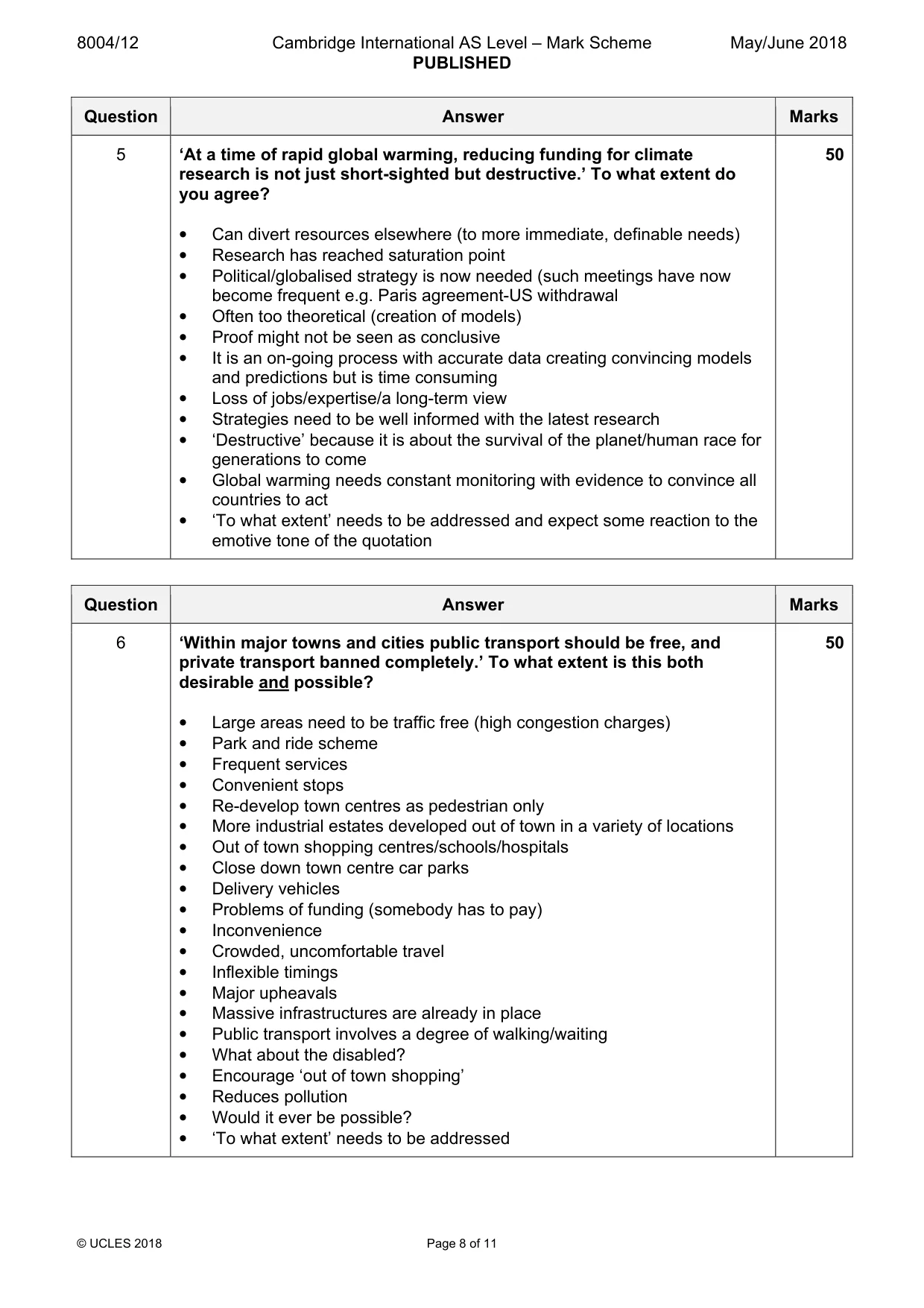 Mark scheme, page 8 of 11
