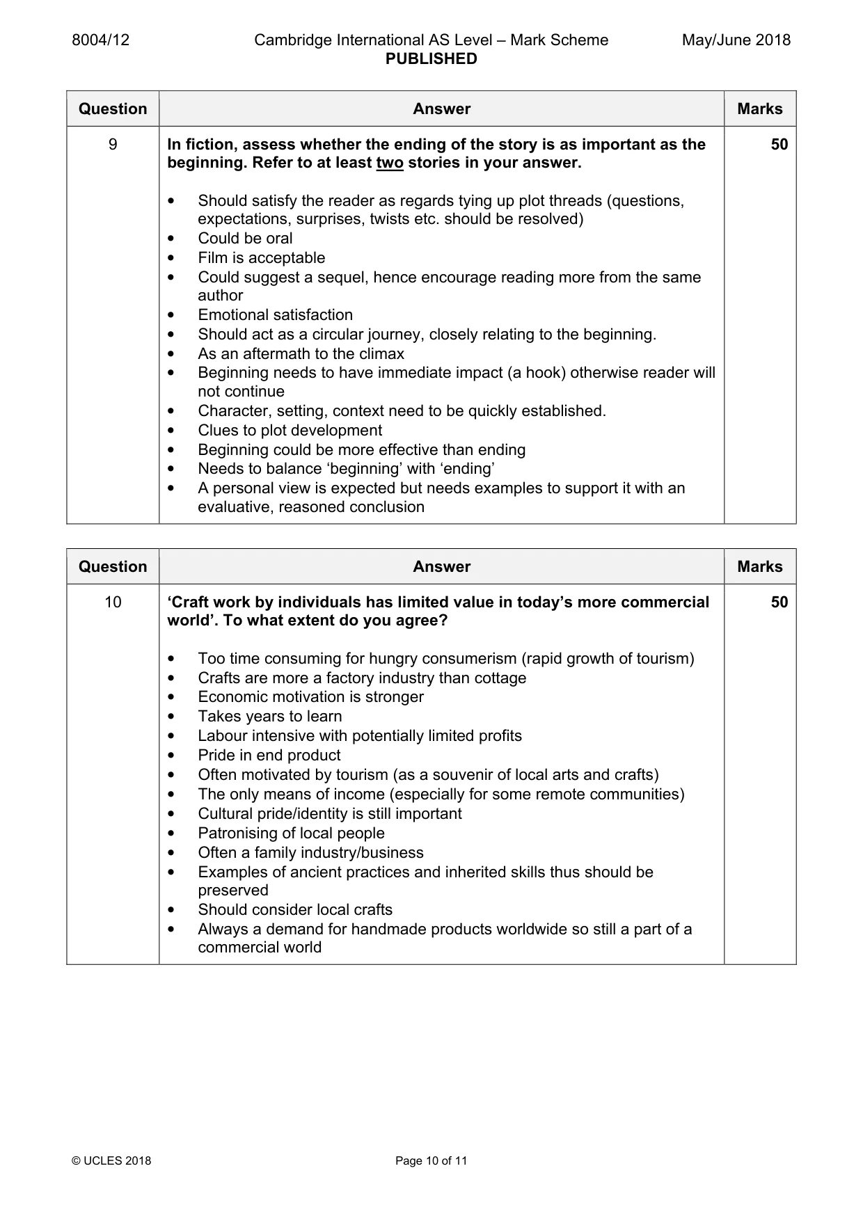Mark scheme, page 10 of 11