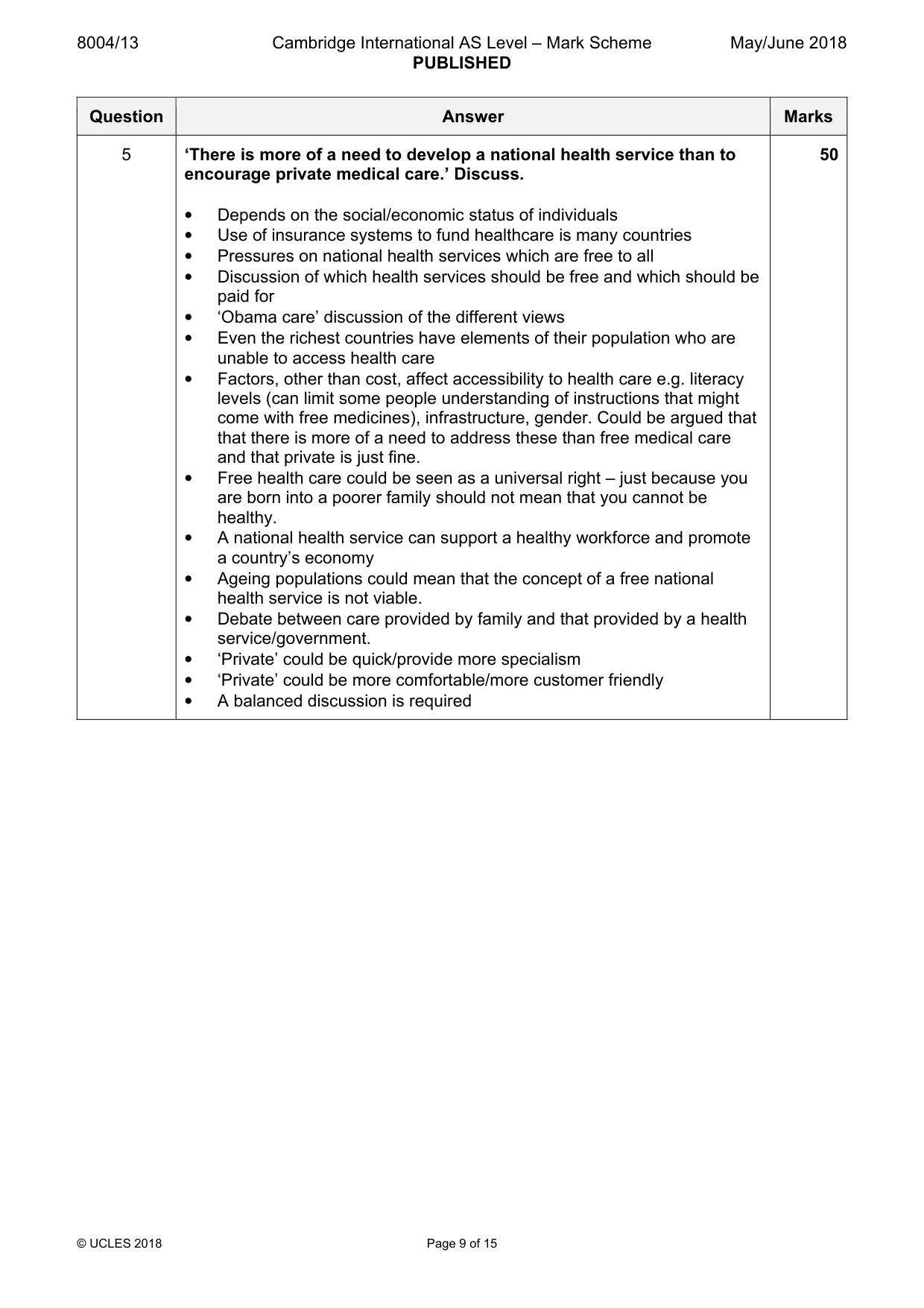 Mark scheme, page 9 of 15