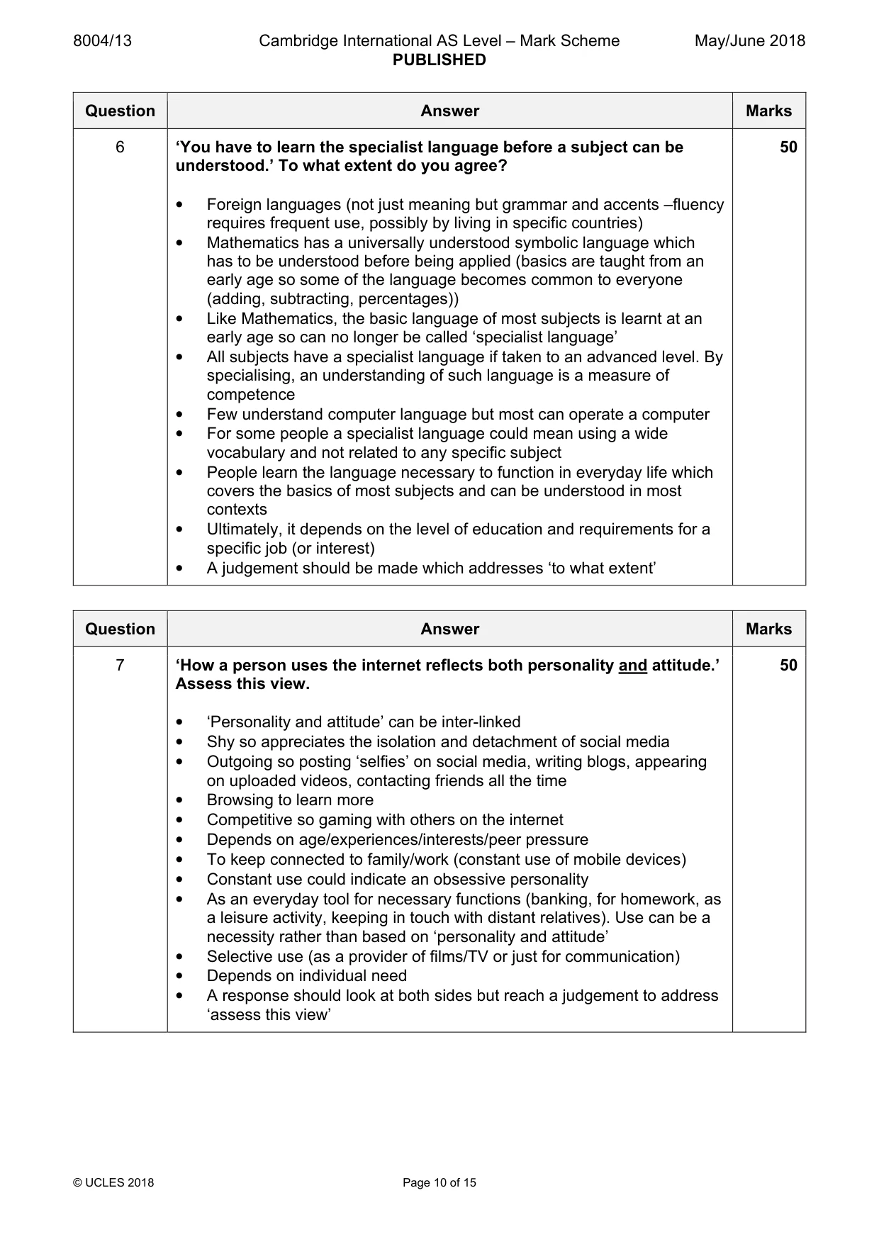 Mark scheme, page 10 of 15