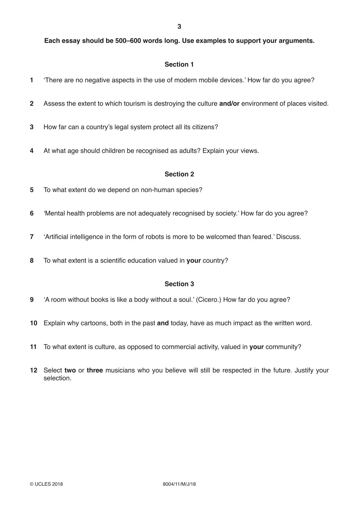 Cambridge A Level General Paper (AS Level only) 8004 2018 May/June Paper 1 · Variant 1 question paper, page 3 of 4