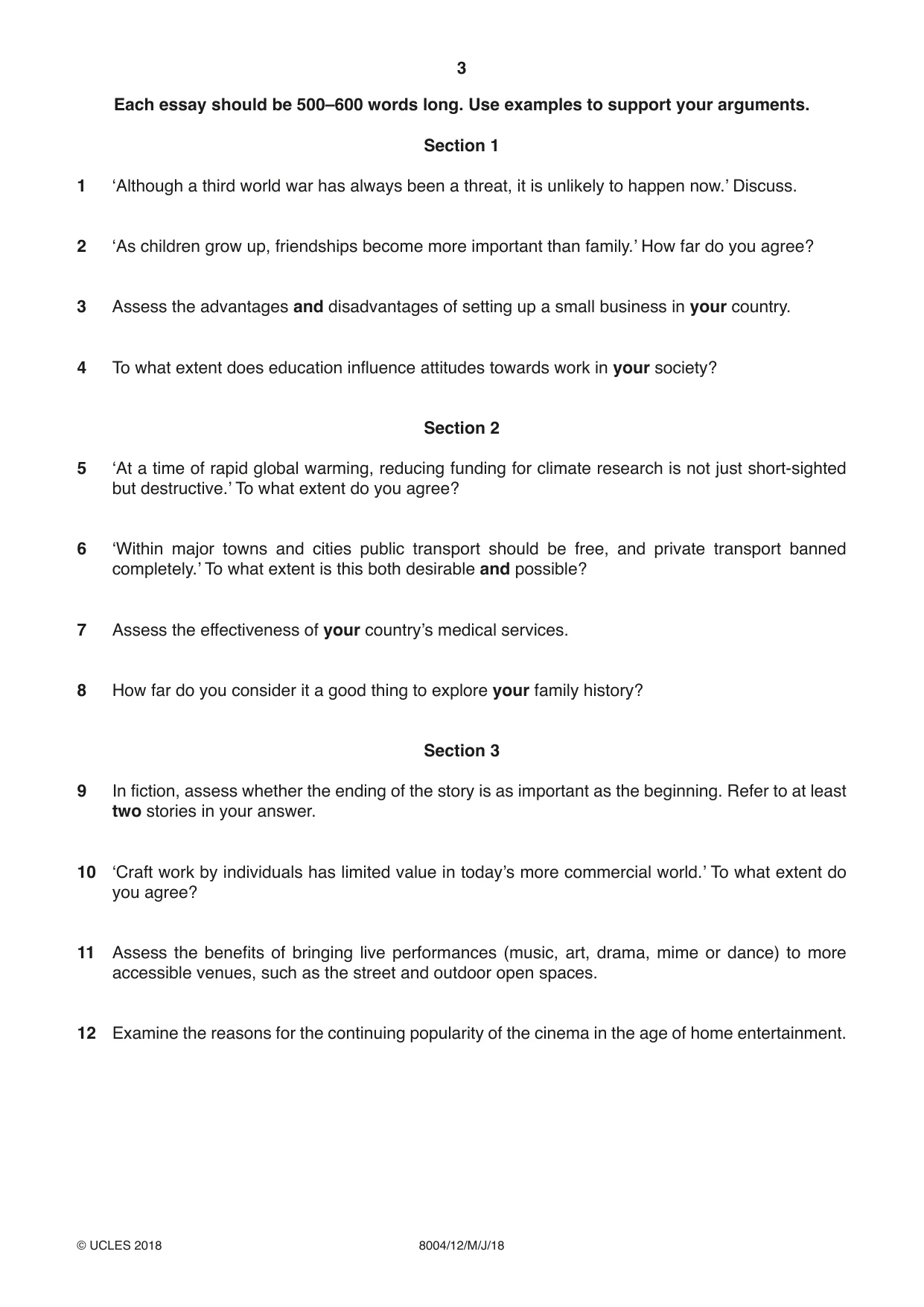 Cambridge A Level General Paper (AS Level only) 8004 2018 May/June Paper 1 · Variant 2 question paper, page 3 of 4