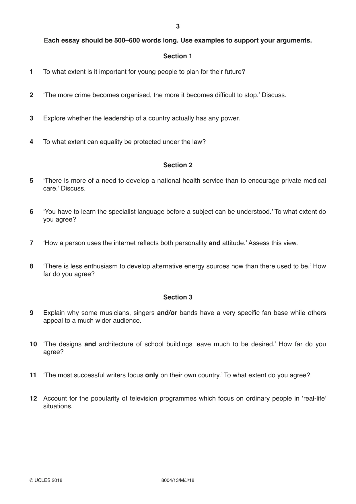 Cambridge A Level General Paper (AS Level only) 8004 2018 May/June Paper 1 · Variant 3 question paper, page 3 of 4
