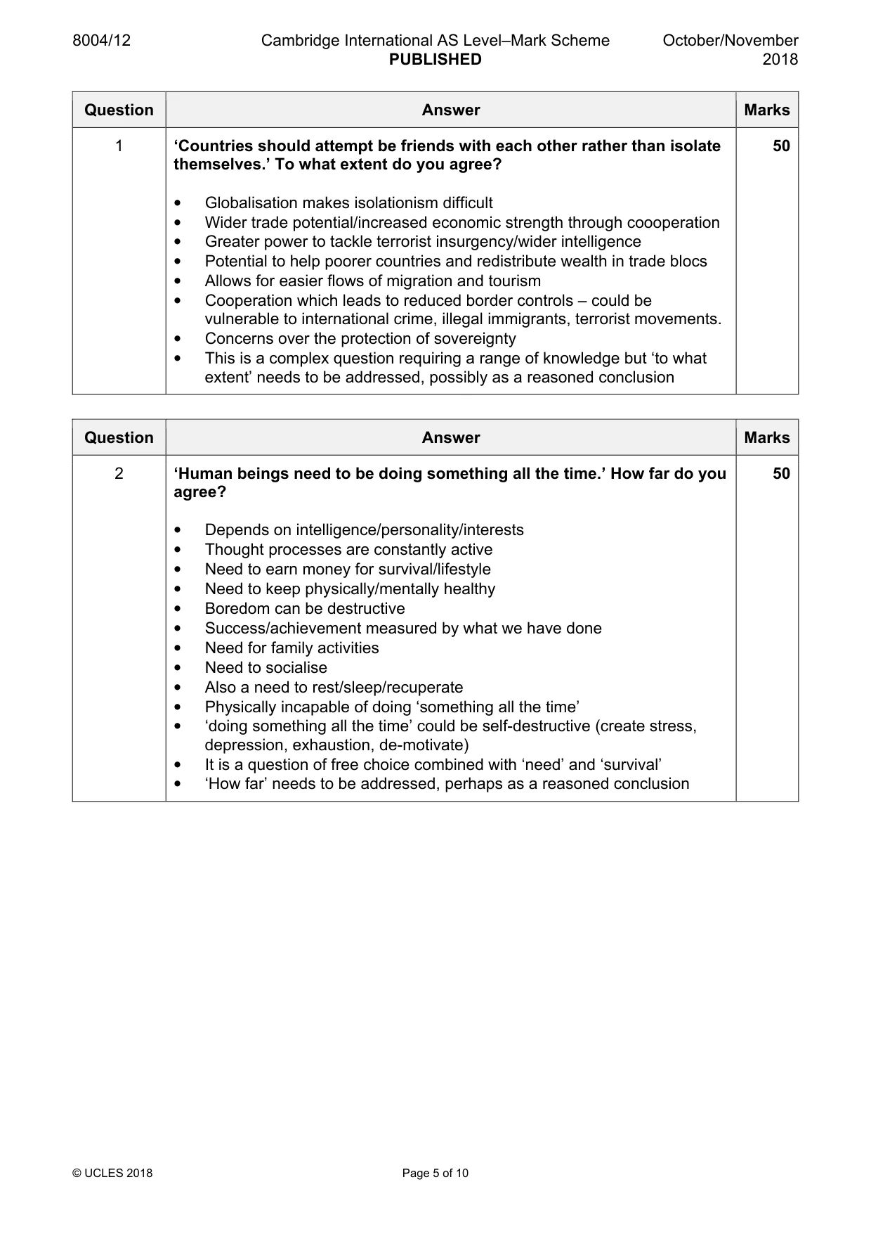 Mark scheme, page 5 of 10
