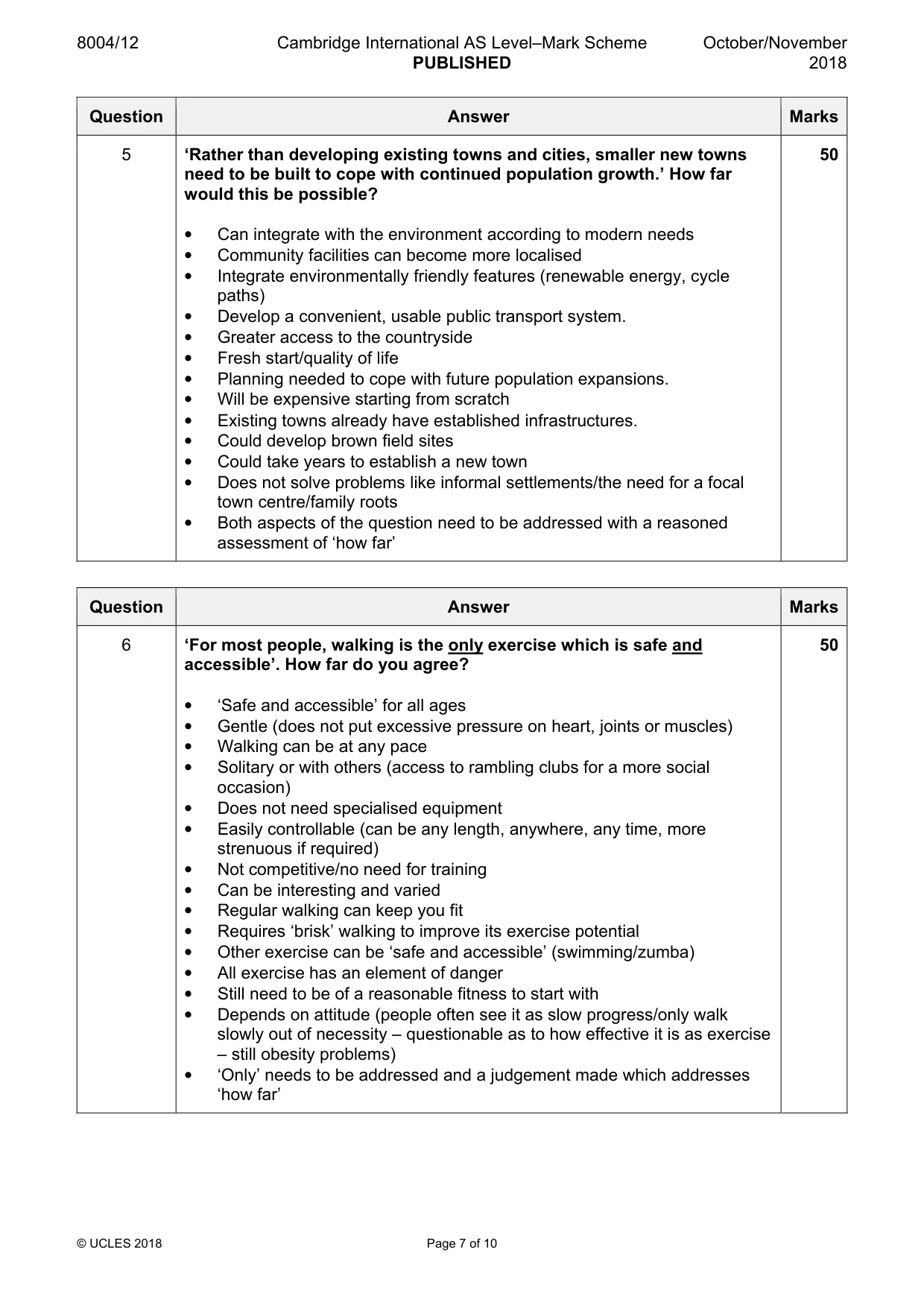 Mark scheme, page 7 of 10