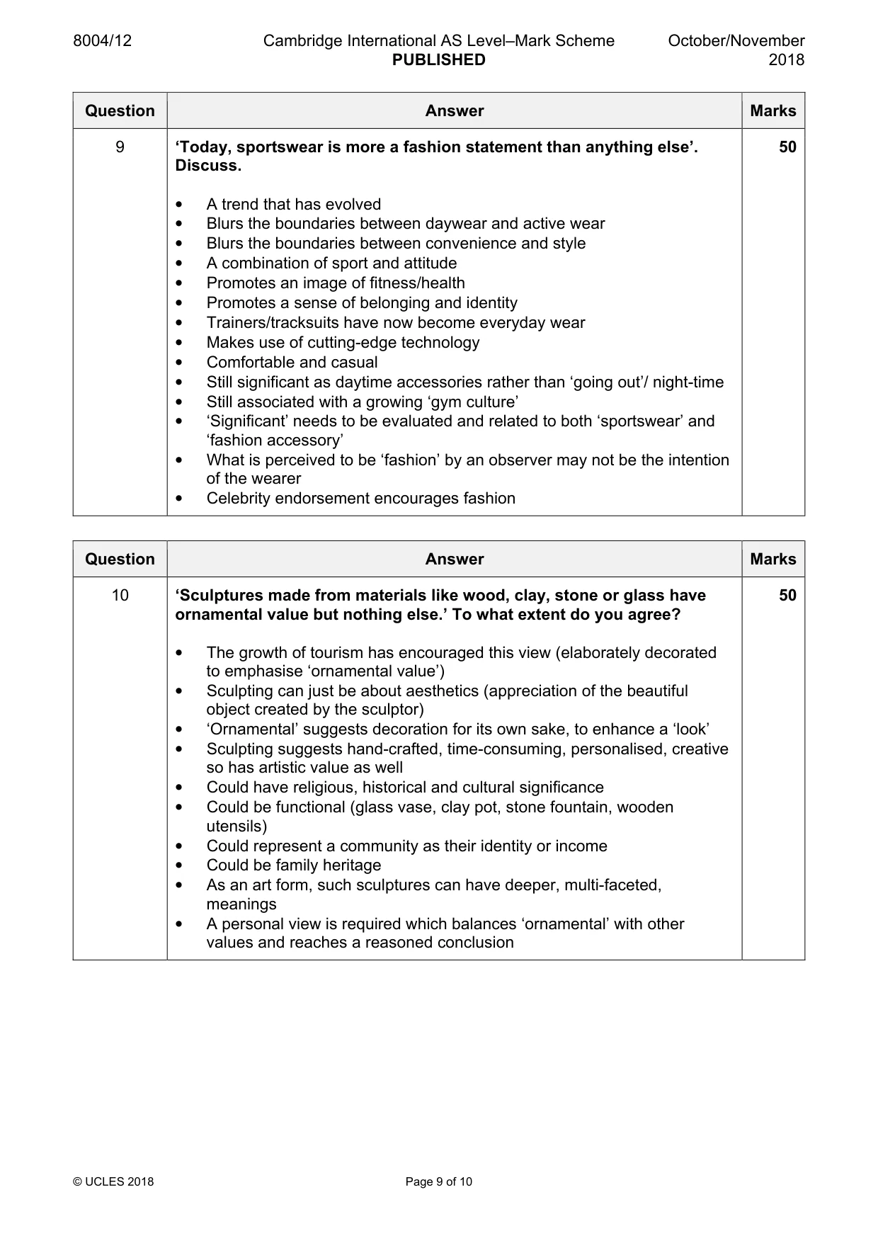Mark scheme, page 9 of 10