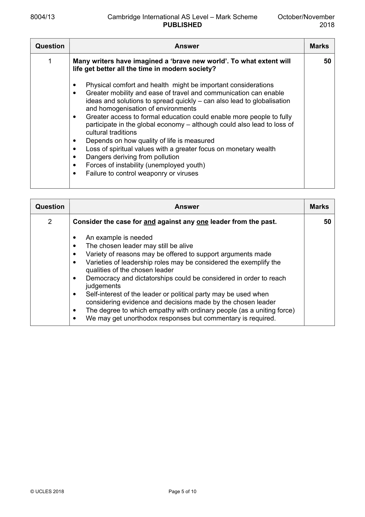 Mark scheme, page 5 of 10