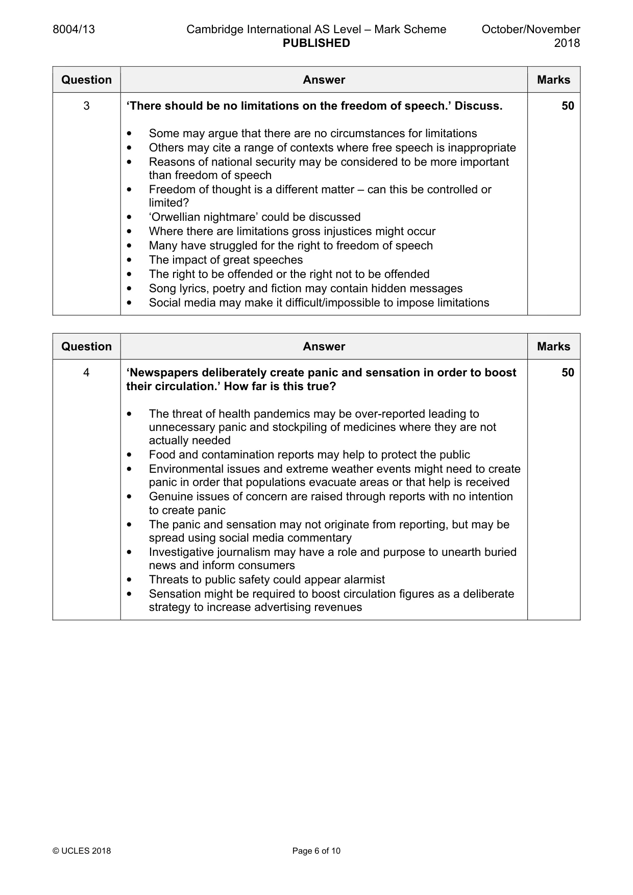 Mark scheme, page 6 of 10
