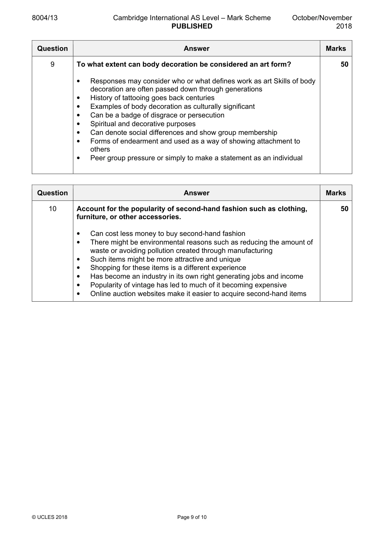 Mark scheme, page 9 of 10