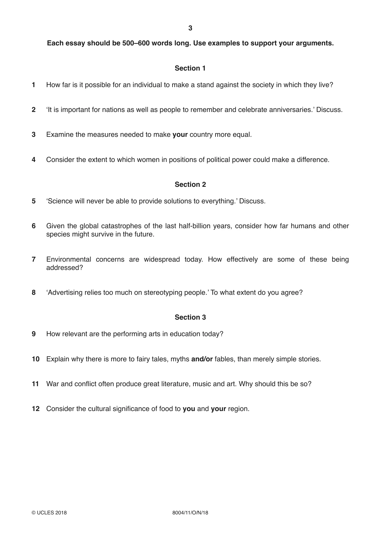 Cambridge A Level General Paper (AS Level only) 8004 2018 Oct/Nov Paper 1 · Variant 1 question paper, page 3 of 4