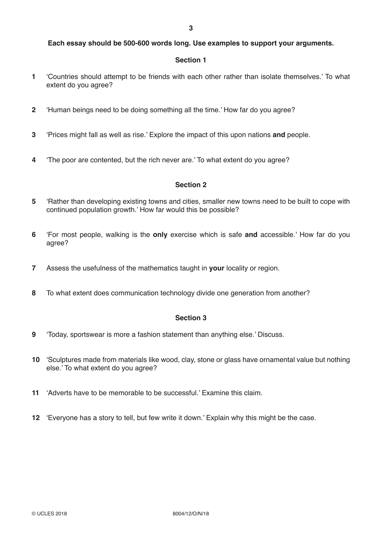 Cambridge A Level General Paper (AS Level only) 8004 2018 Oct/Nov Paper 1 · Variant 2 question paper, page 3 of 4