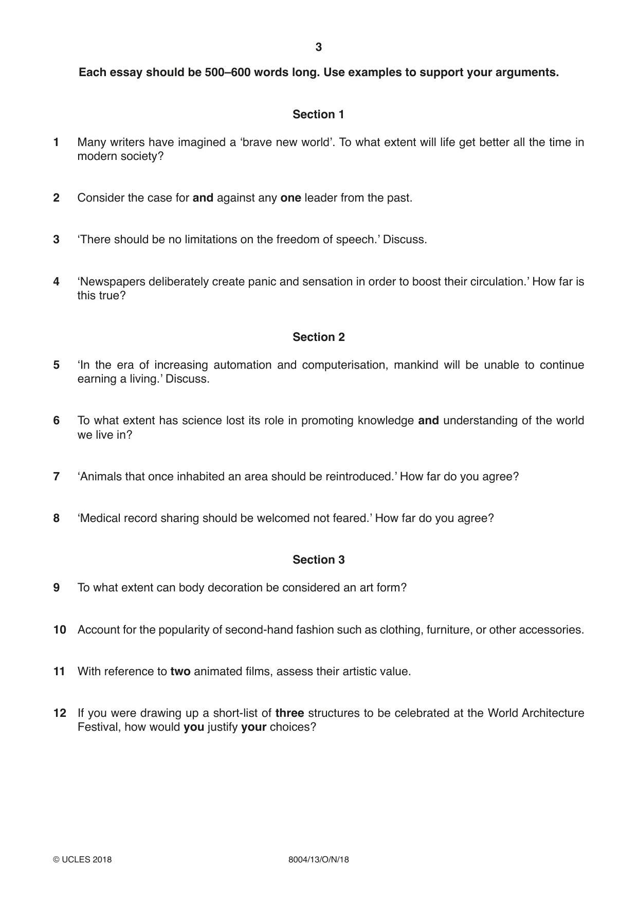 Cambridge A Level General Paper (AS Level only) 8004 2018 Oct/Nov Paper 1 · Variant 3 question paper, page 3 of 4