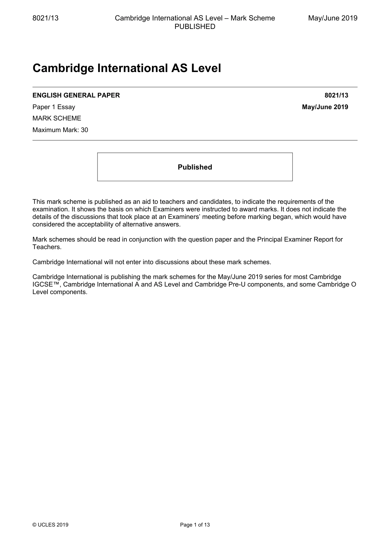 Mark scheme, page 1 of 13