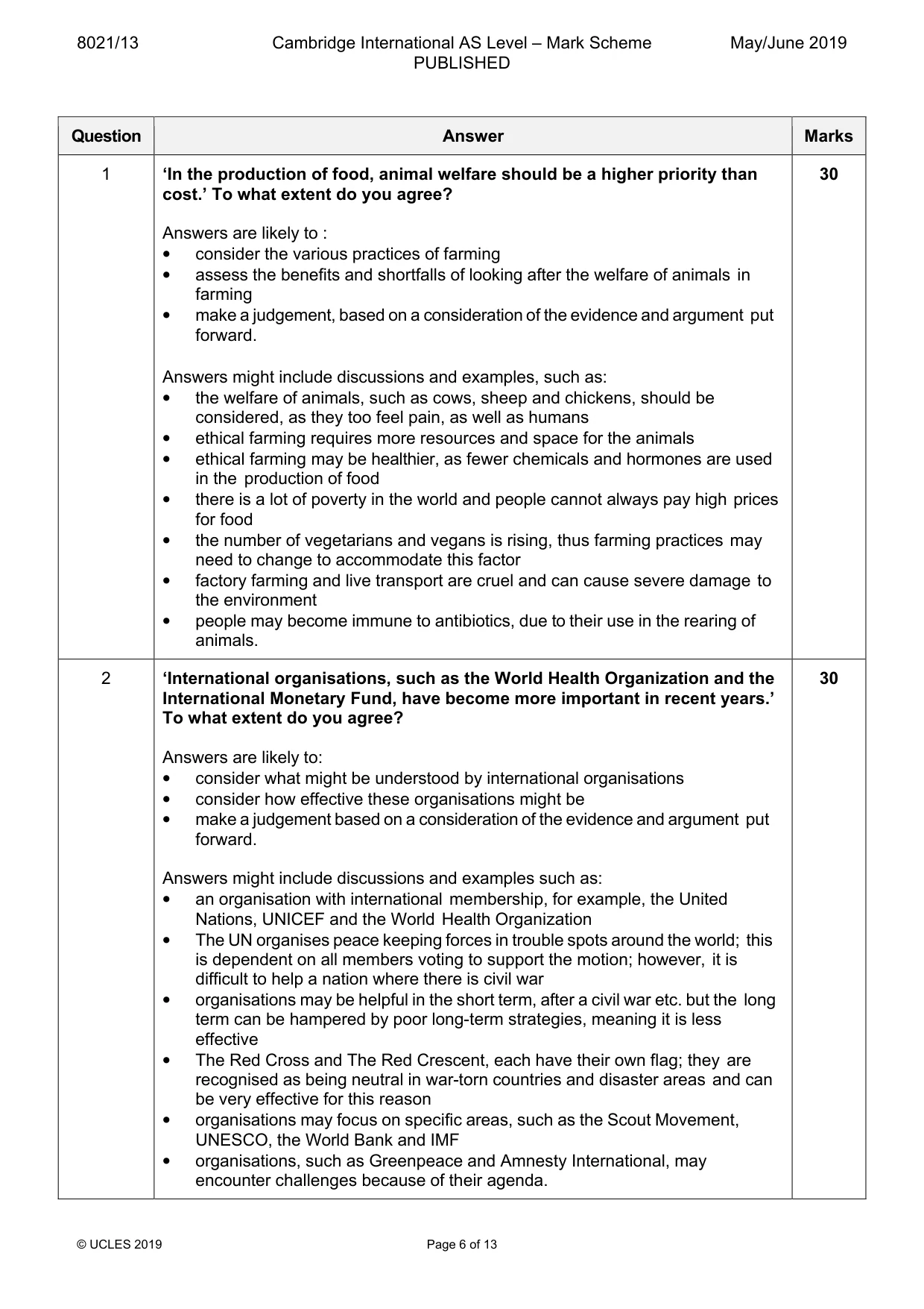 Mark scheme, page 6 of 13