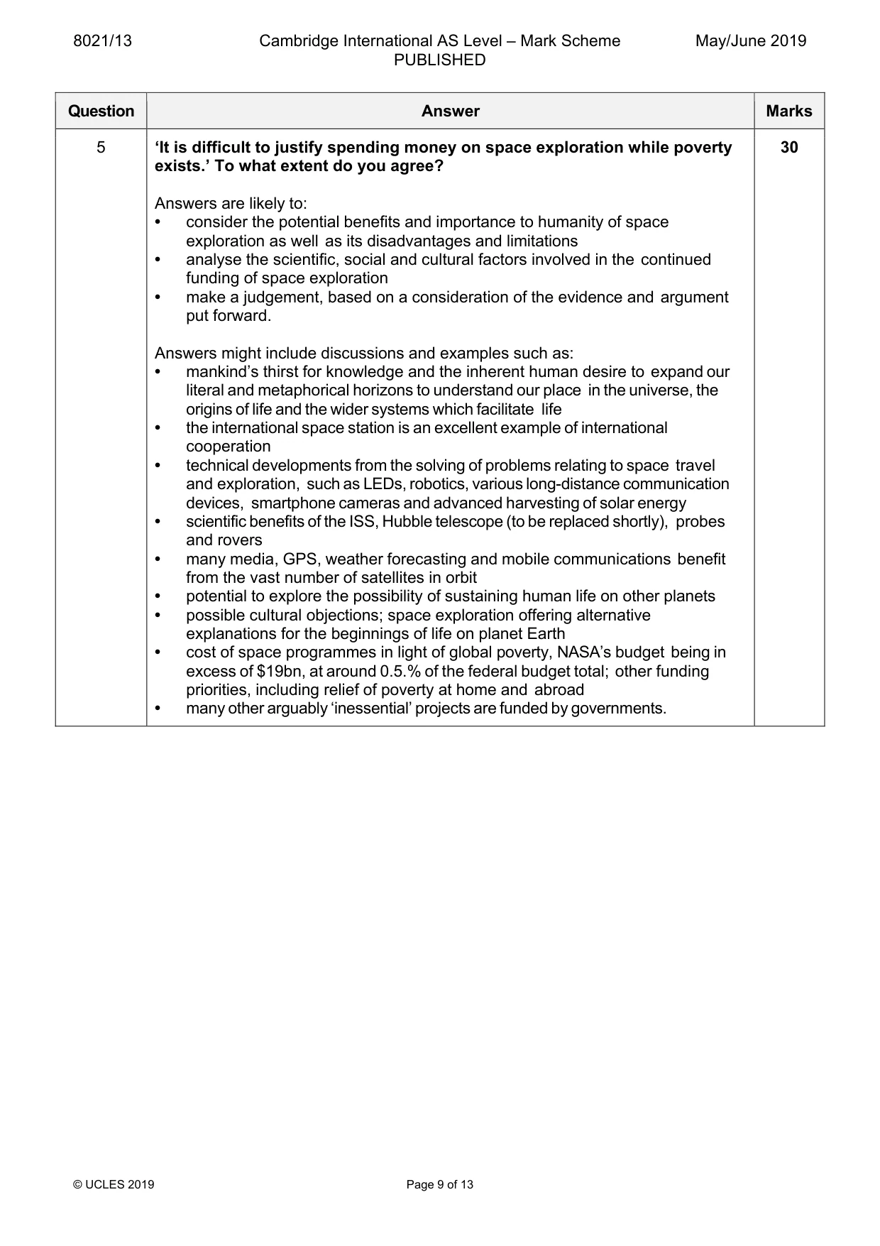 Mark scheme, page 9 of 13