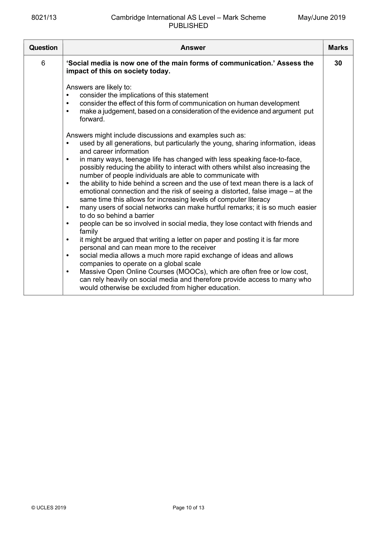 Mark scheme, page 10 of 13