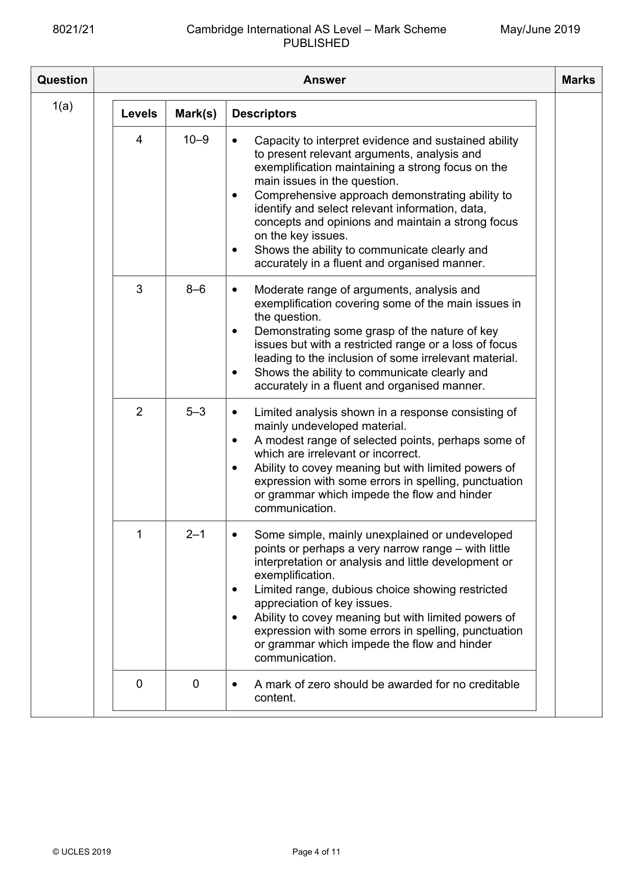 Mark scheme, page 4 of 11