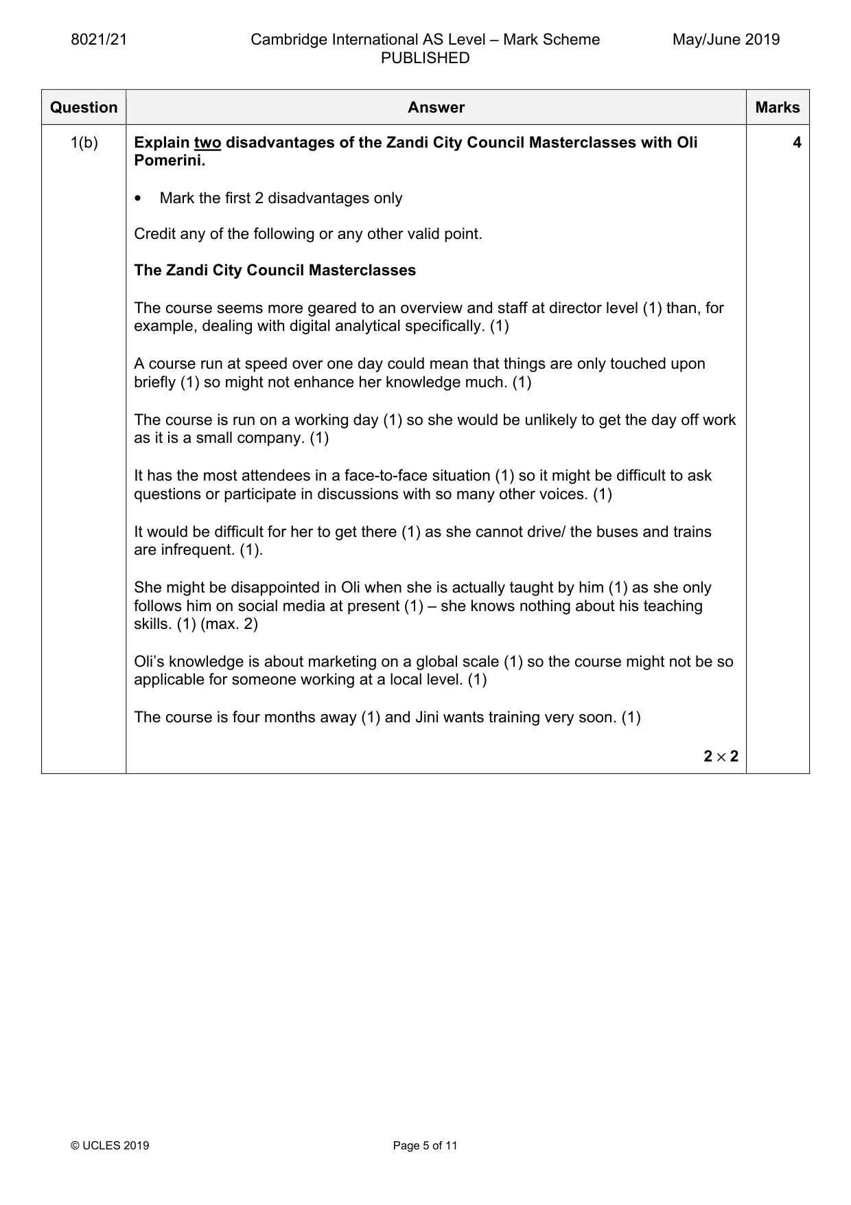 Mark scheme, page 5 of 11