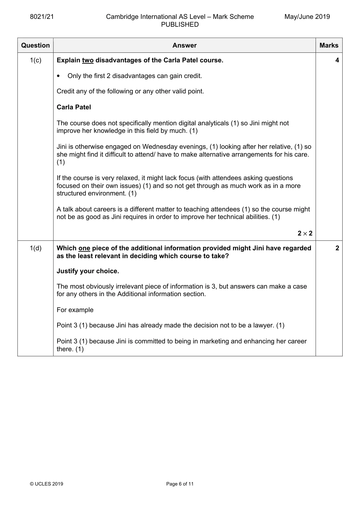 Mark scheme, page 6 of 11