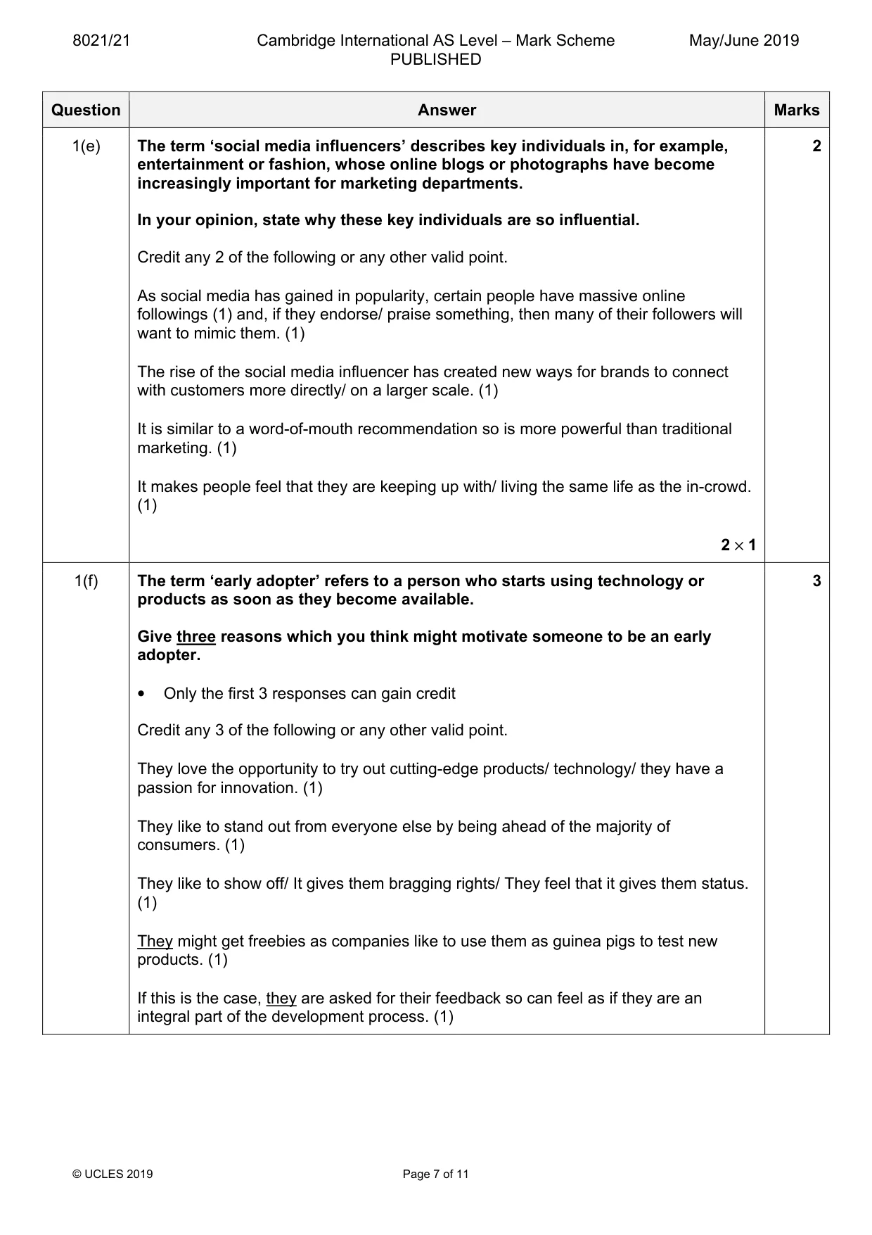 Mark scheme, page 7 of 11