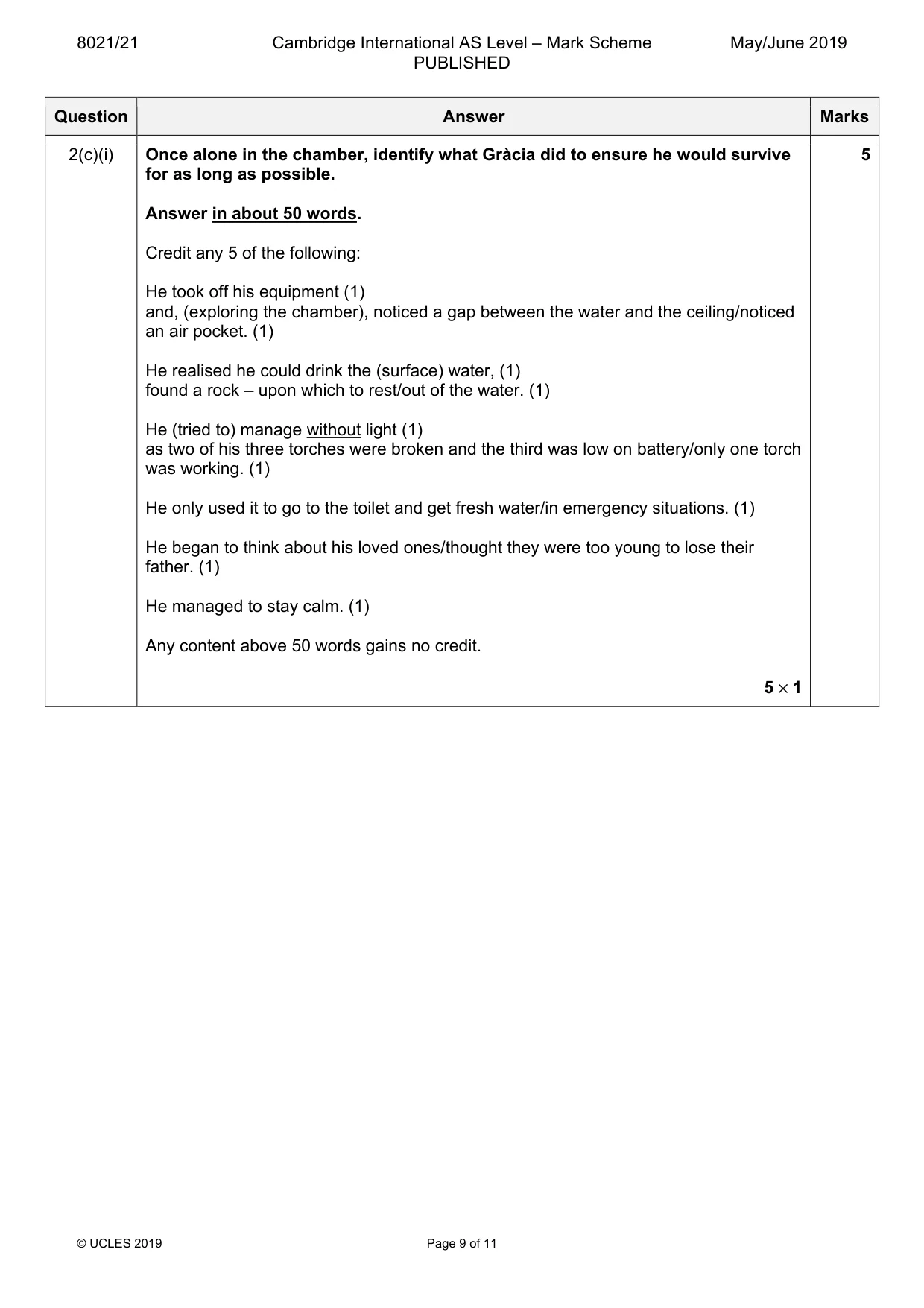Mark scheme, page 9 of 11