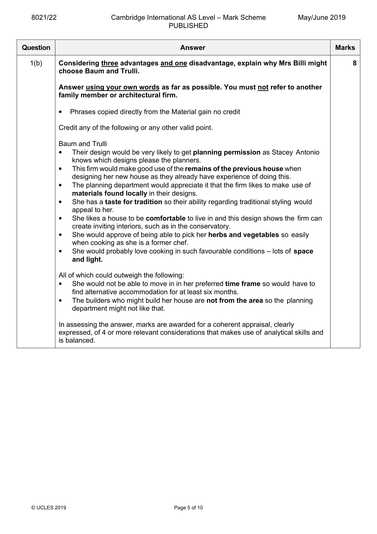 Mark scheme, page 5 of 10