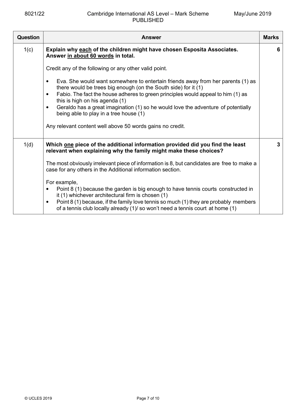 Mark scheme, page 7 of 10