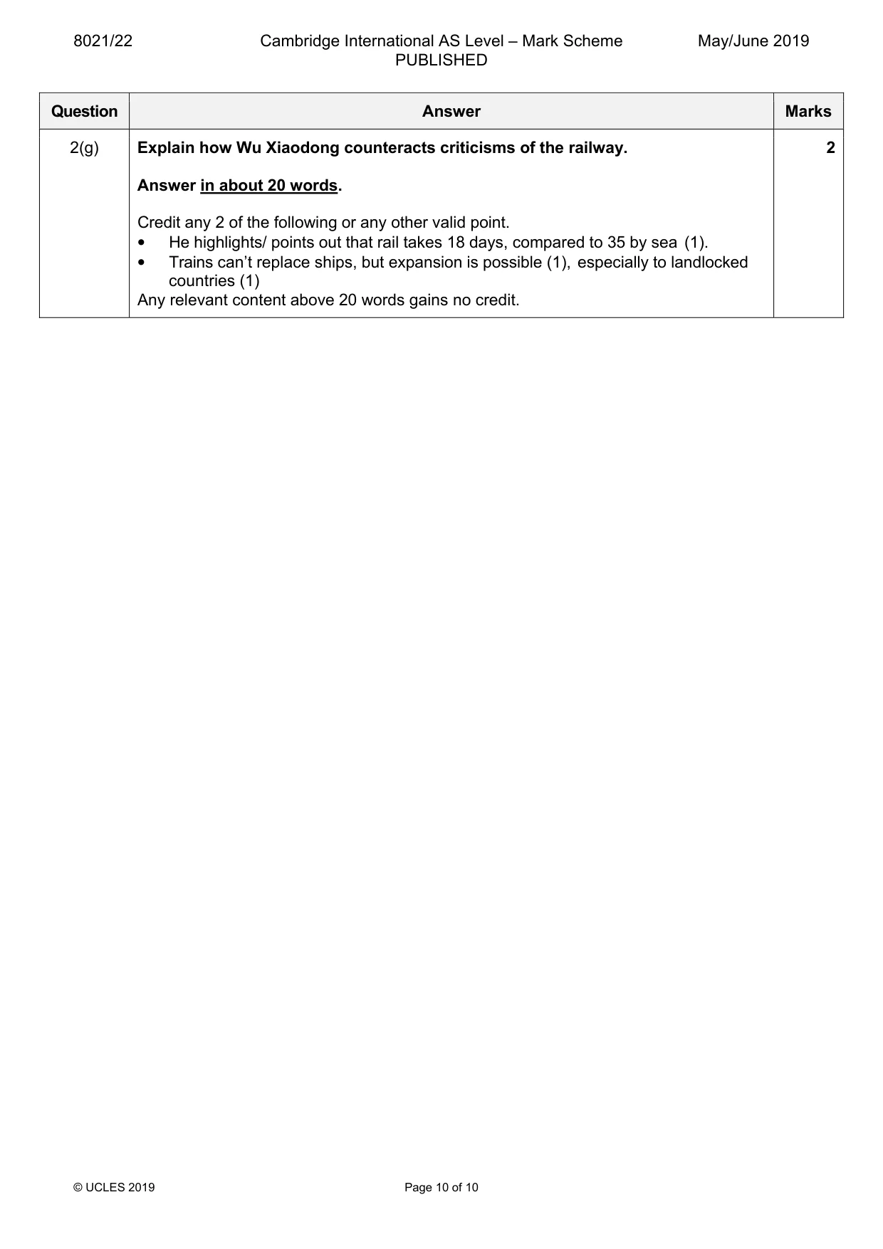 Mark scheme, page 10 of 10