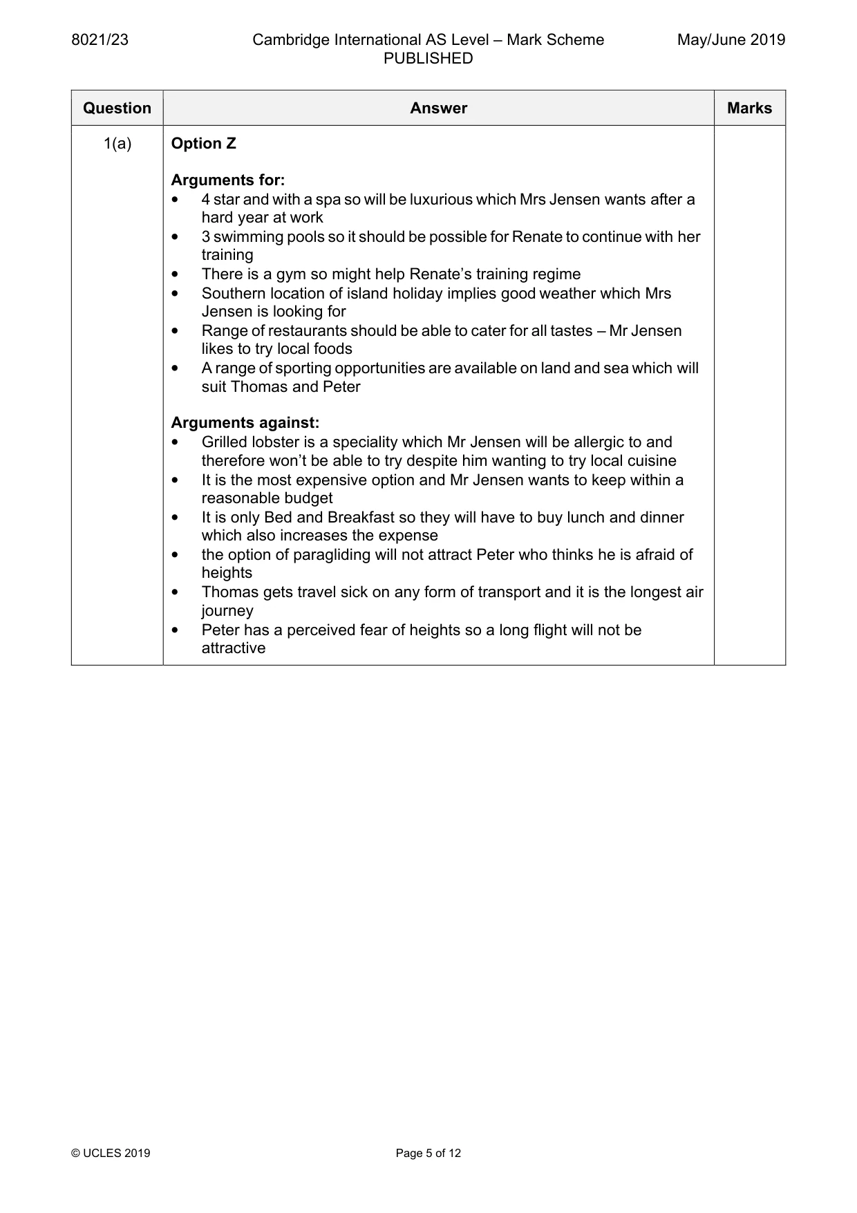 Mark scheme, page 5 of 12
