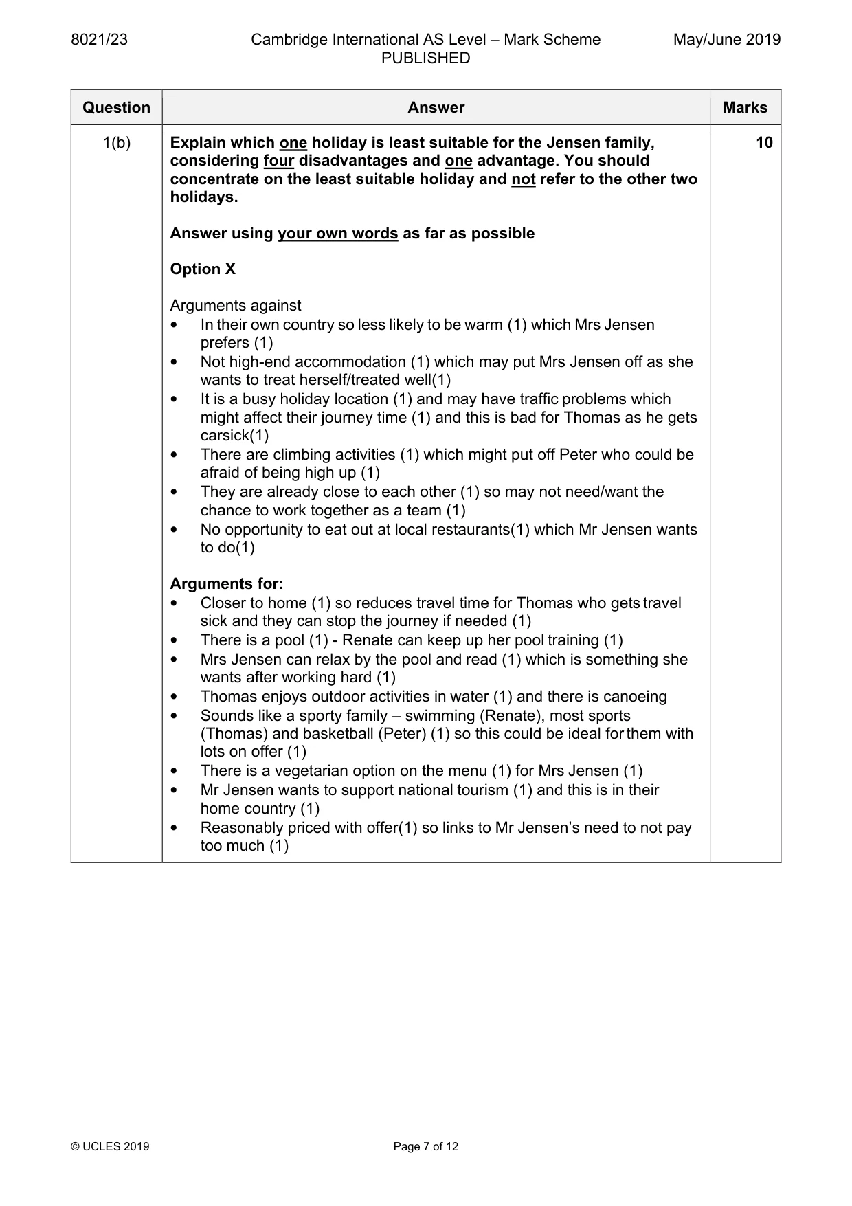 Mark scheme, page 7 of 12