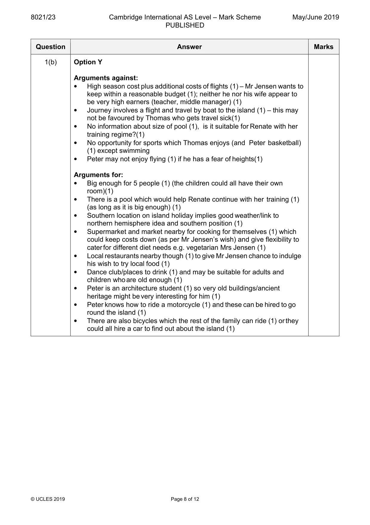 Mark scheme, page 8 of 12