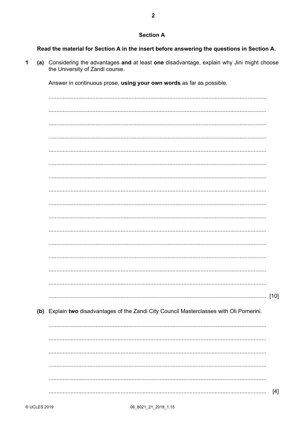 Cambridge A Level English General Paper 8021 2019 May/June Paper 2 · Variant 1 question paper, page 2 of 8