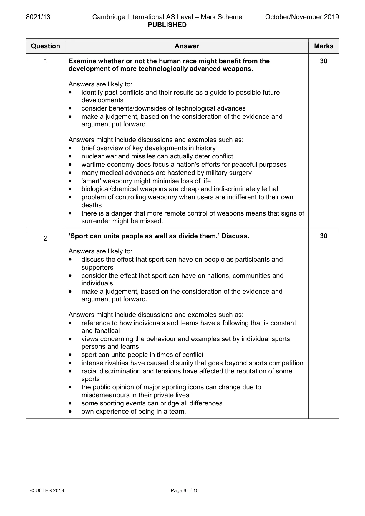 Mark scheme, page 6 of 10