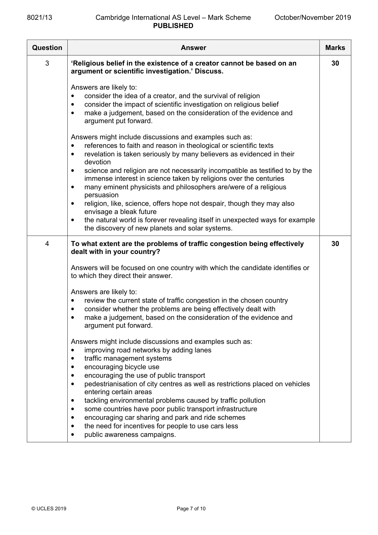 Mark scheme, page 7 of 10