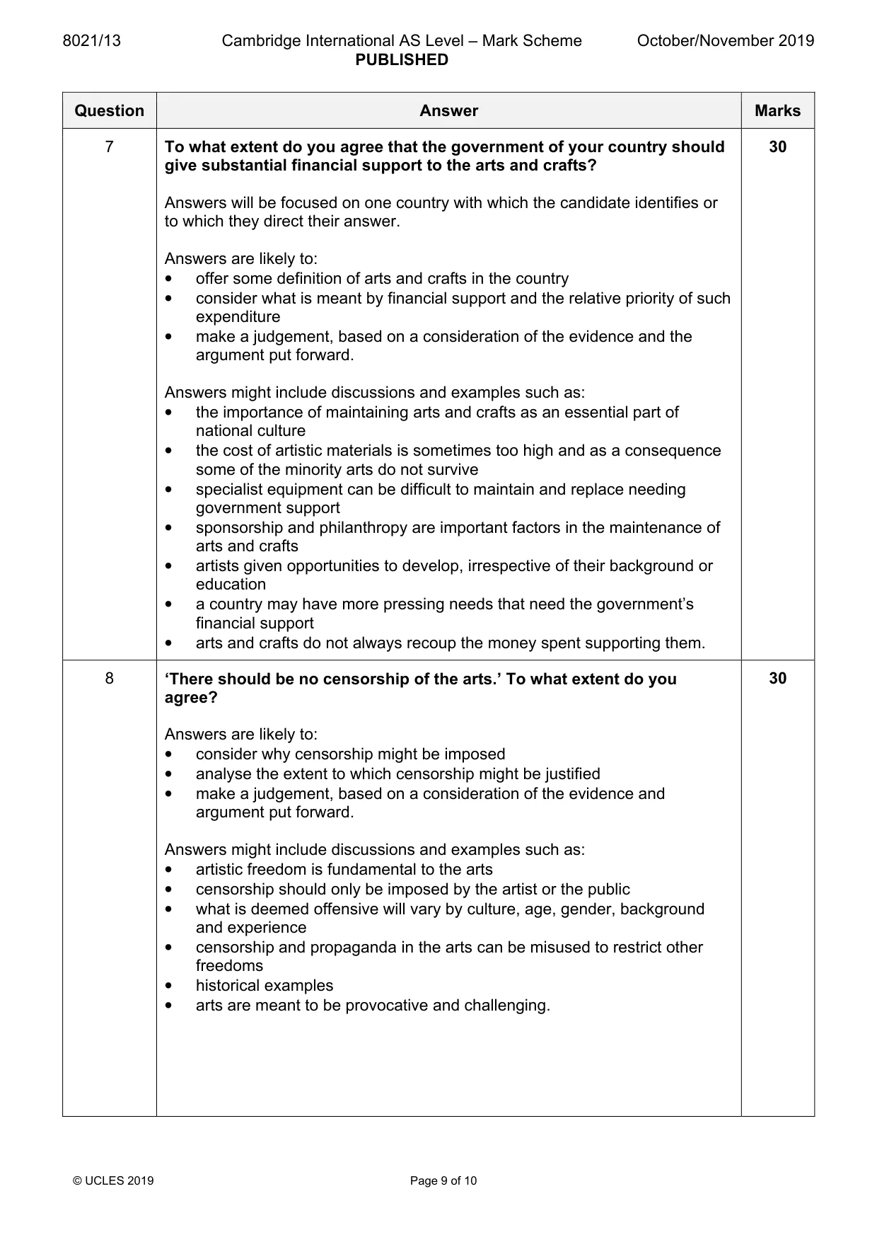 Mark scheme, page 9 of 10