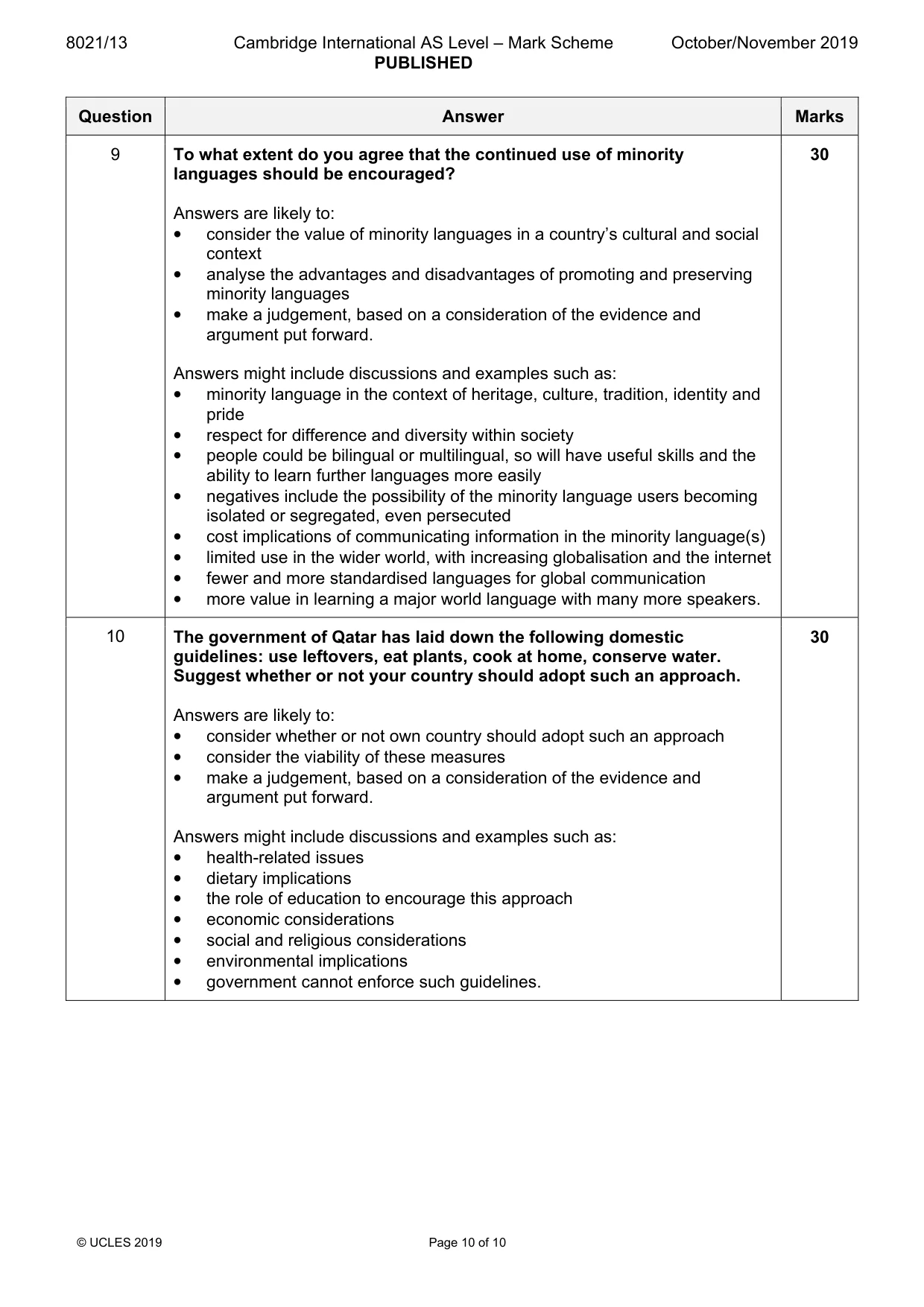 Mark scheme, page 10 of 10