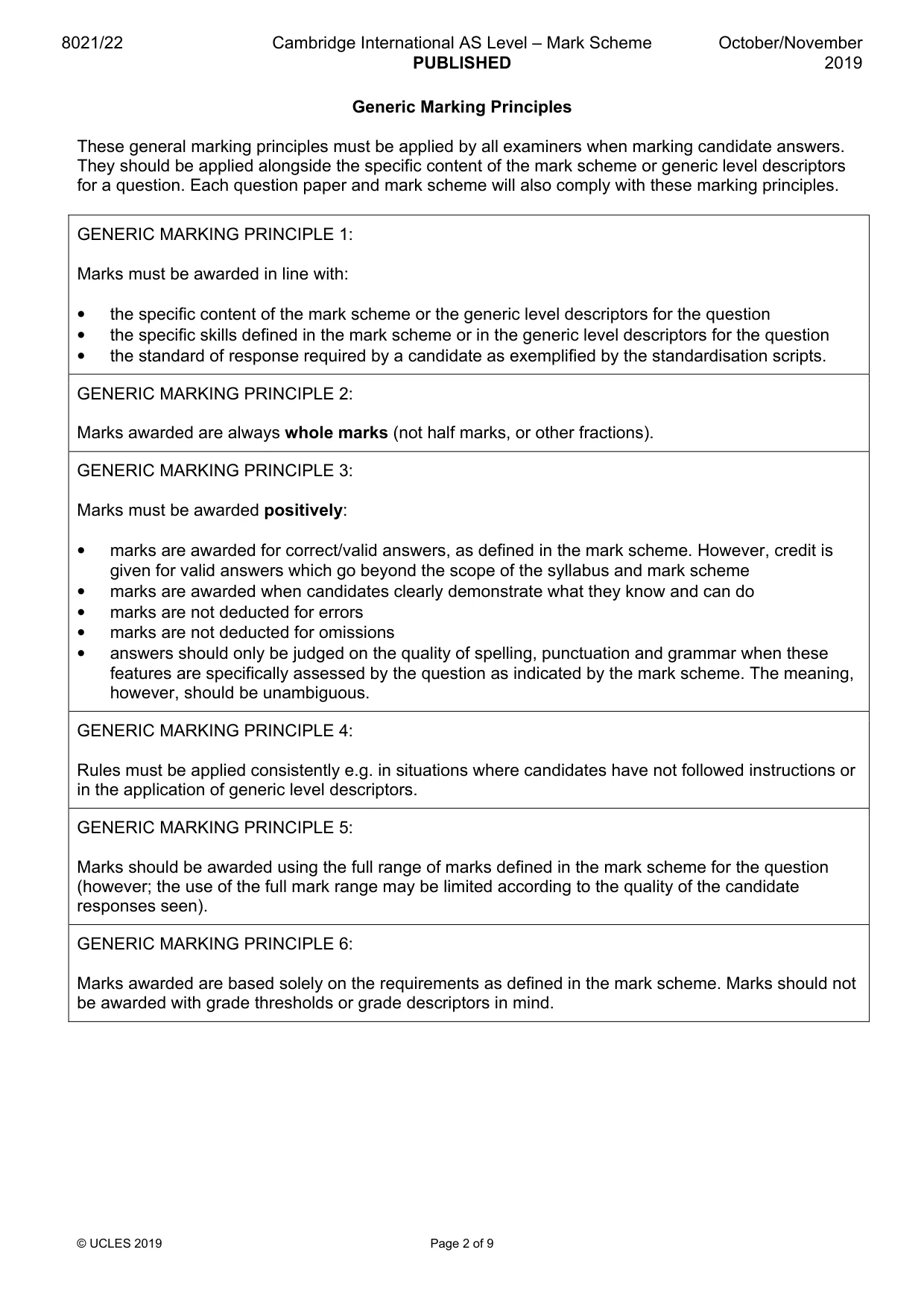 Mark scheme, page 2 of 9