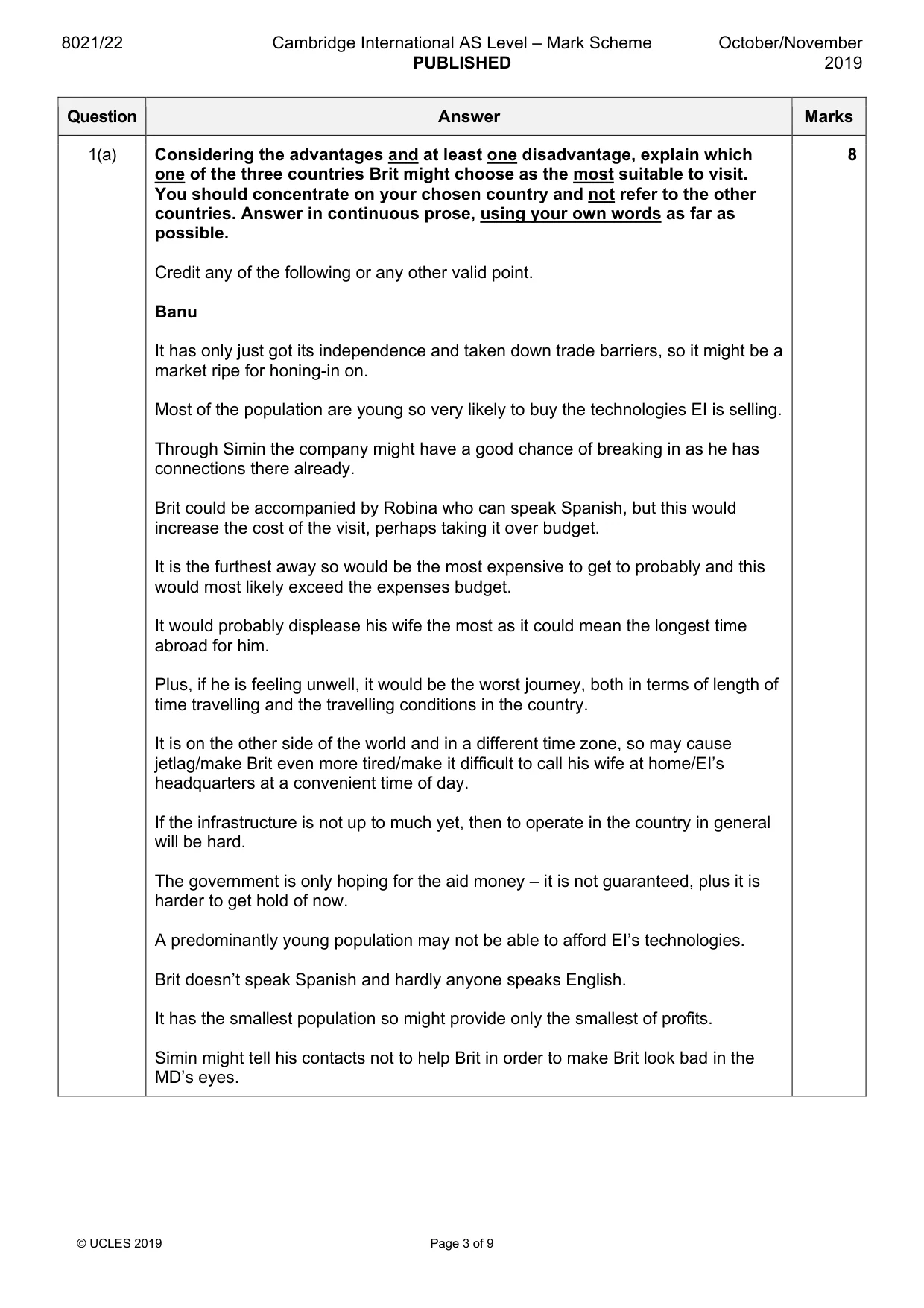 Mark scheme, page 3 of 9