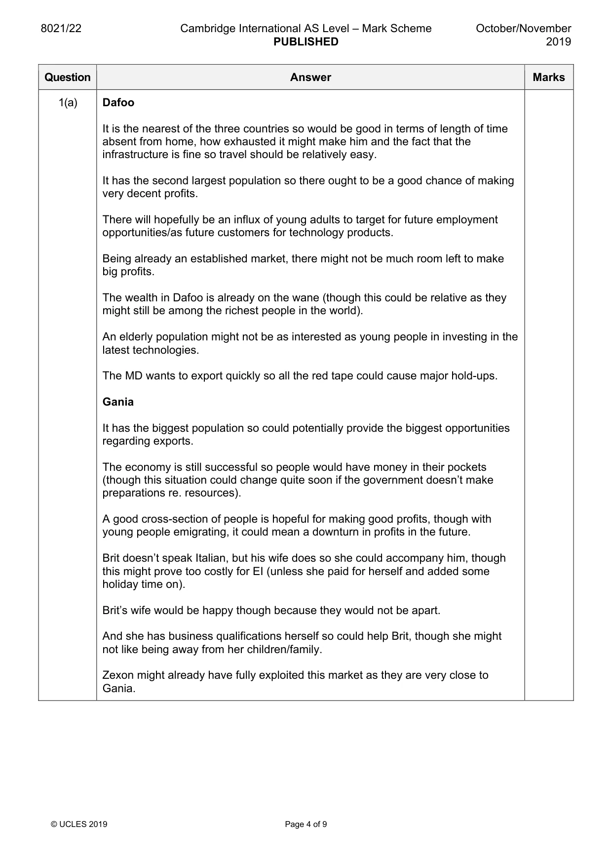 Mark scheme, page 4 of 9