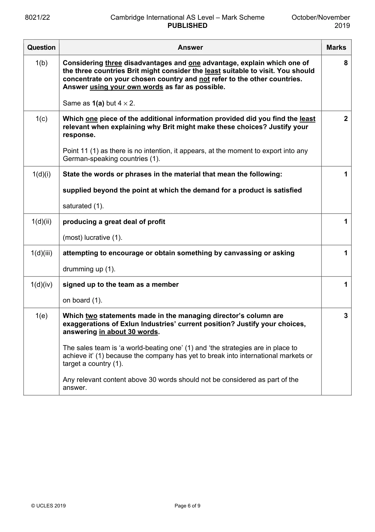 Mark scheme, page 6 of 9