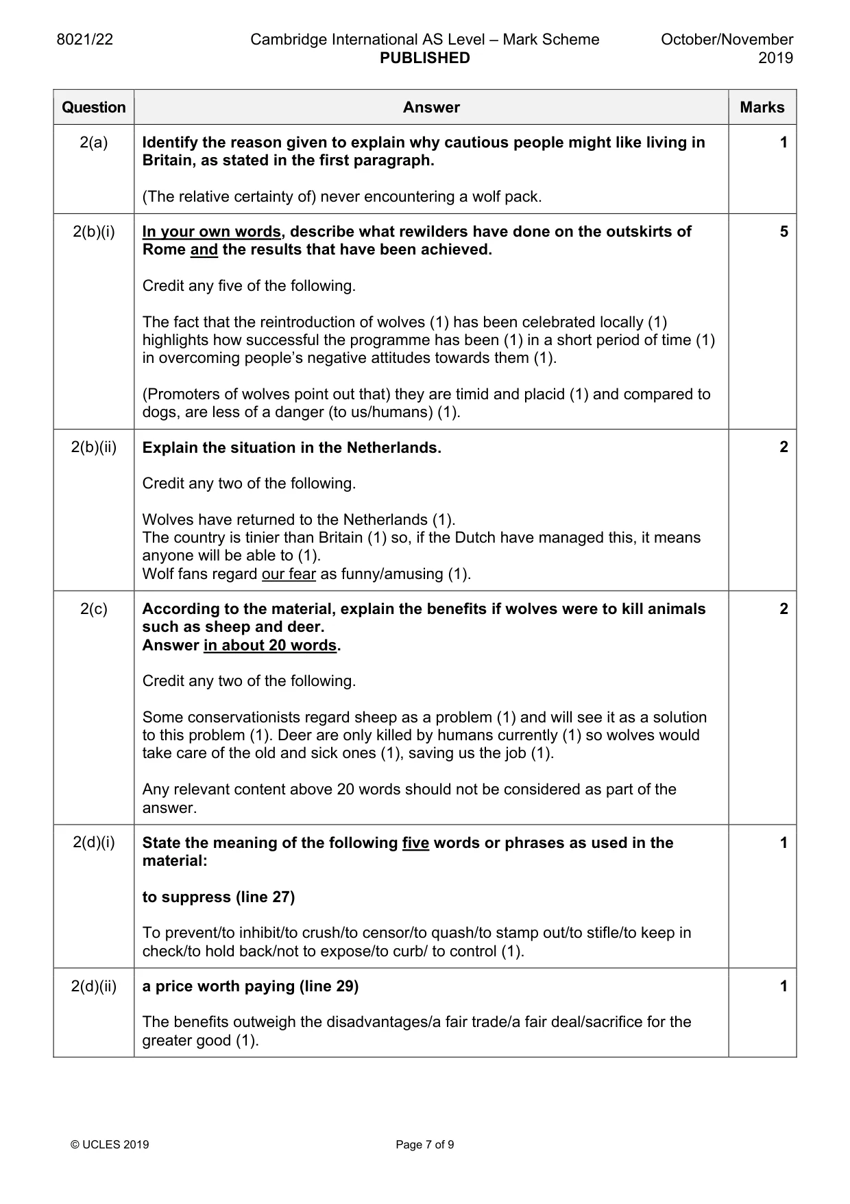 Mark scheme, page 7 of 9