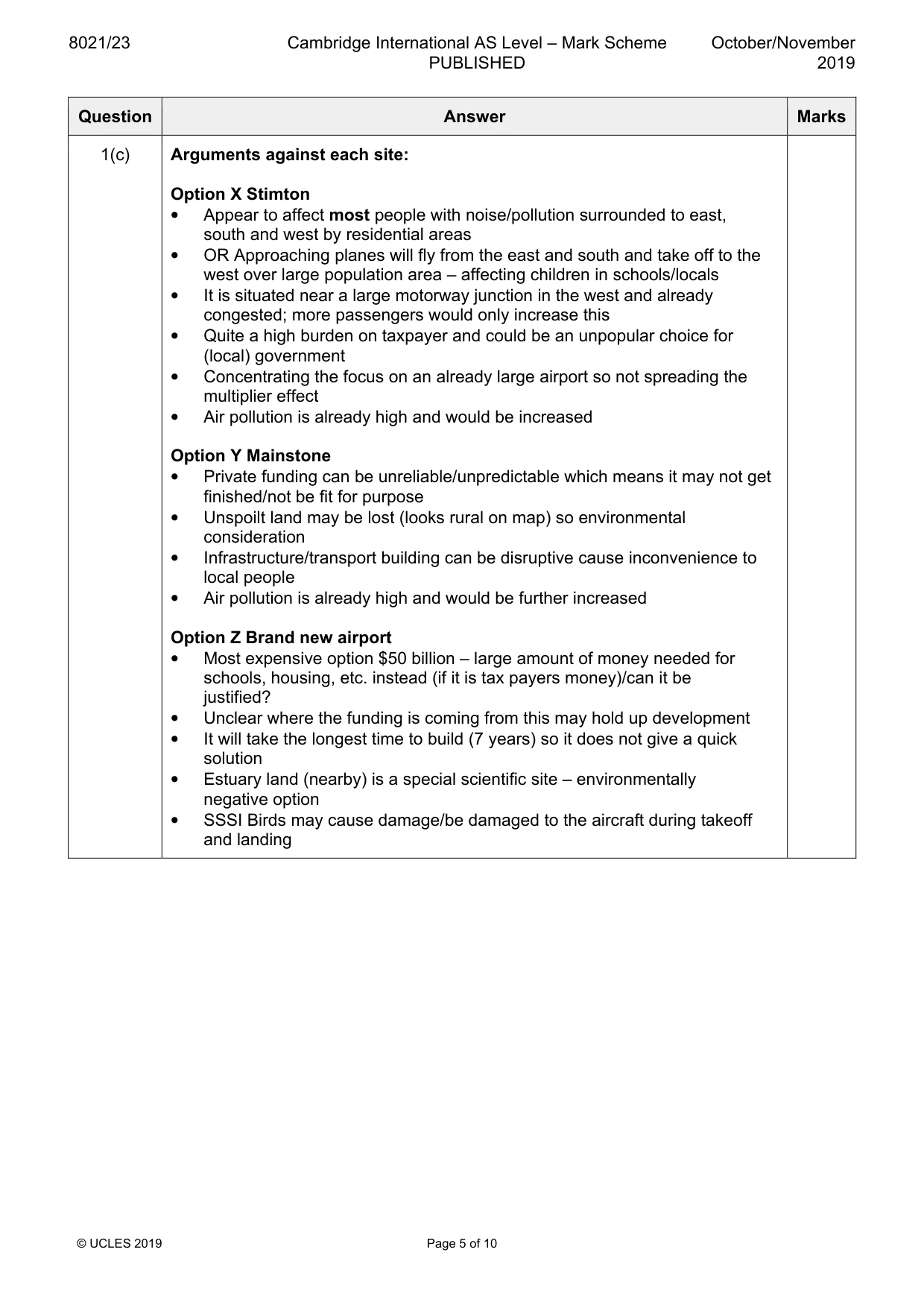 Mark scheme, page 5 of 10