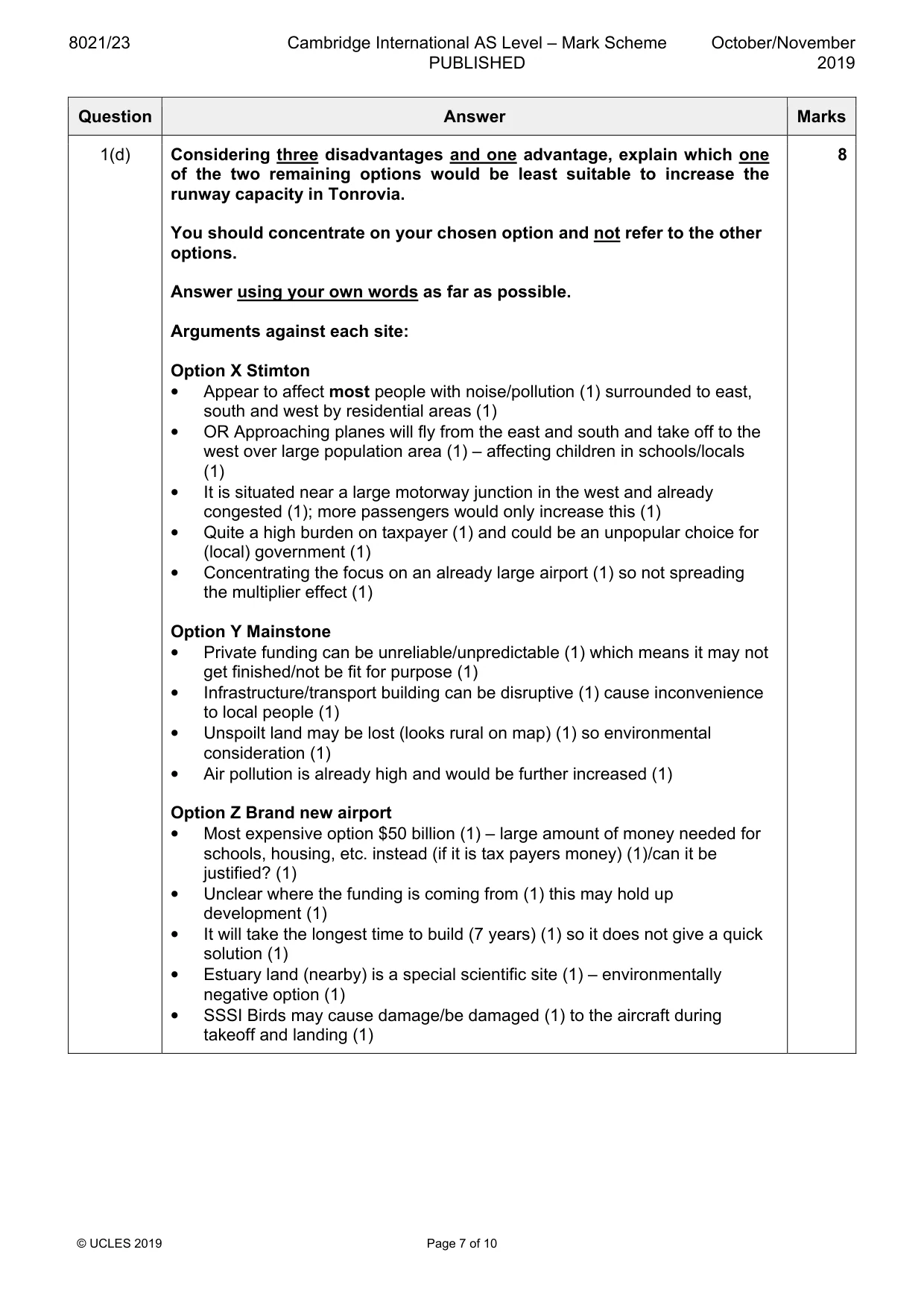 Mark scheme, page 7 of 10