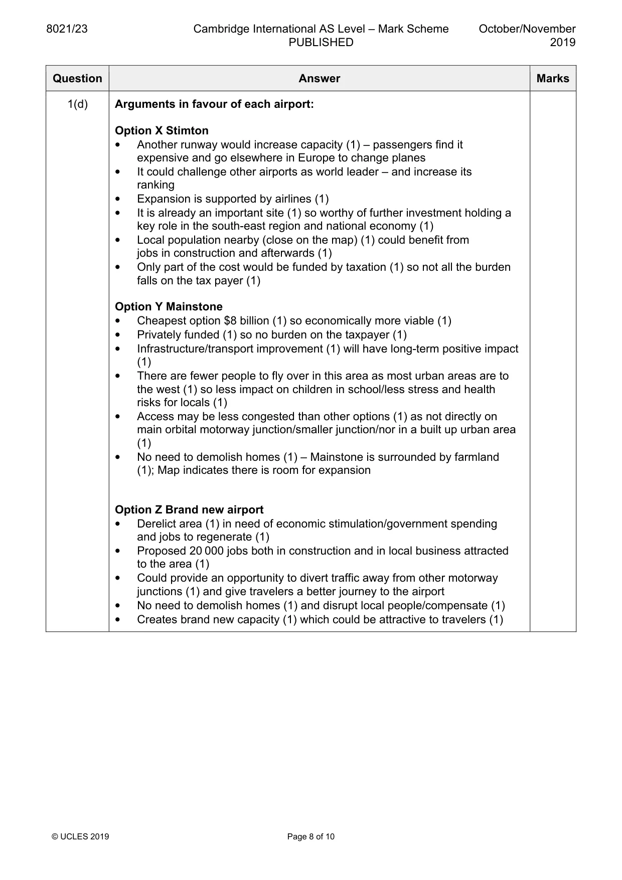 Mark scheme, page 8 of 10