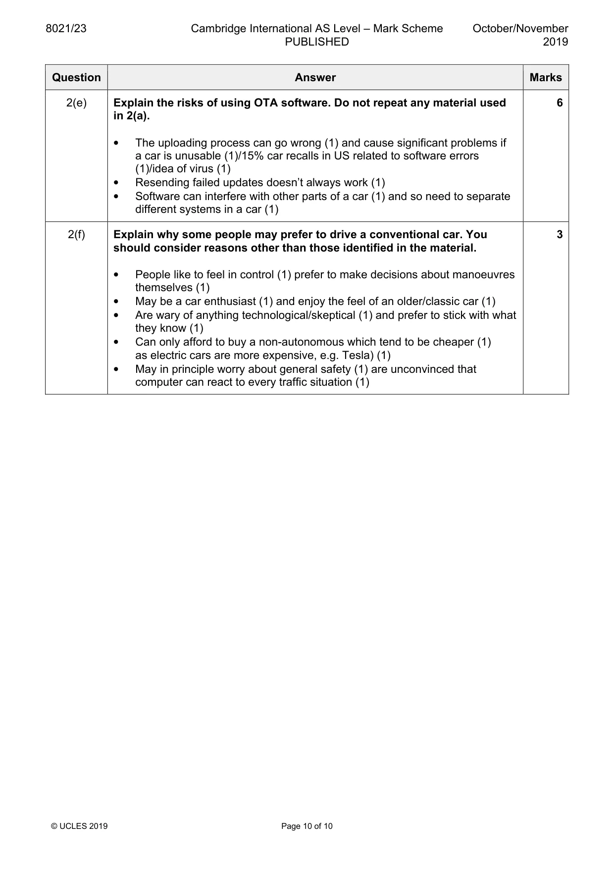 Mark scheme, page 10 of 10