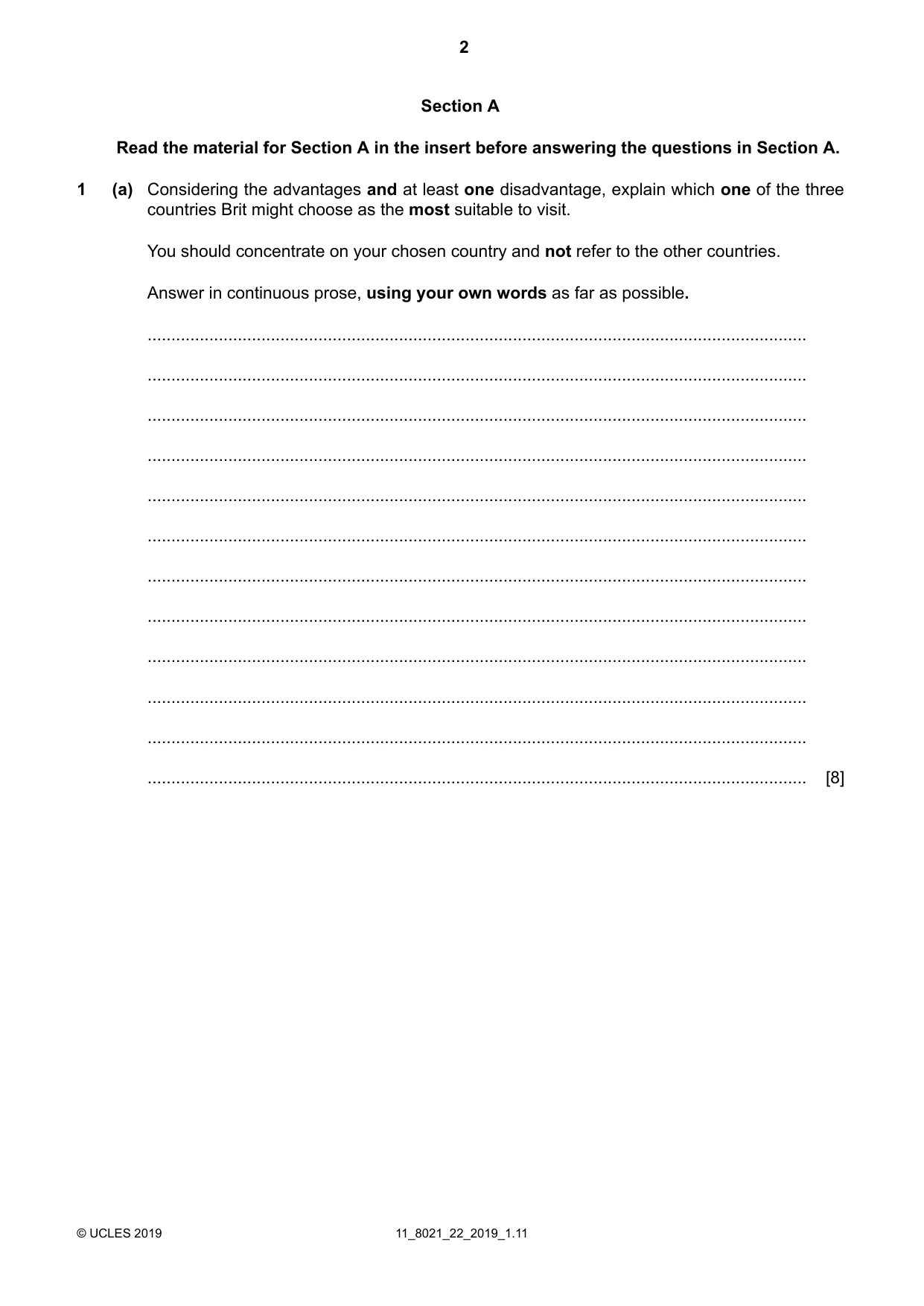 Cambridge A Level English General Paper 8021 2019 Oct/Nov Paper 2 · Variant 2 question paper, page 2 of 8