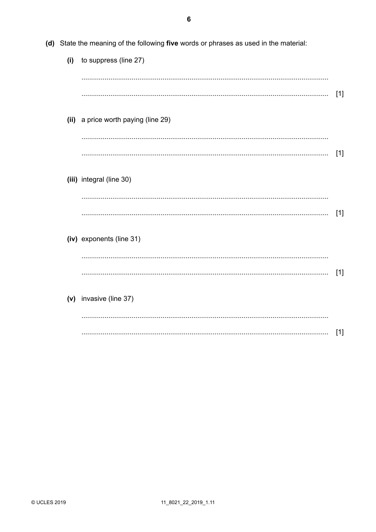 Cambridge A Level English General Paper 8021 2019 Oct/Nov Paper 2 · Variant 2 question paper, page 6 of 8